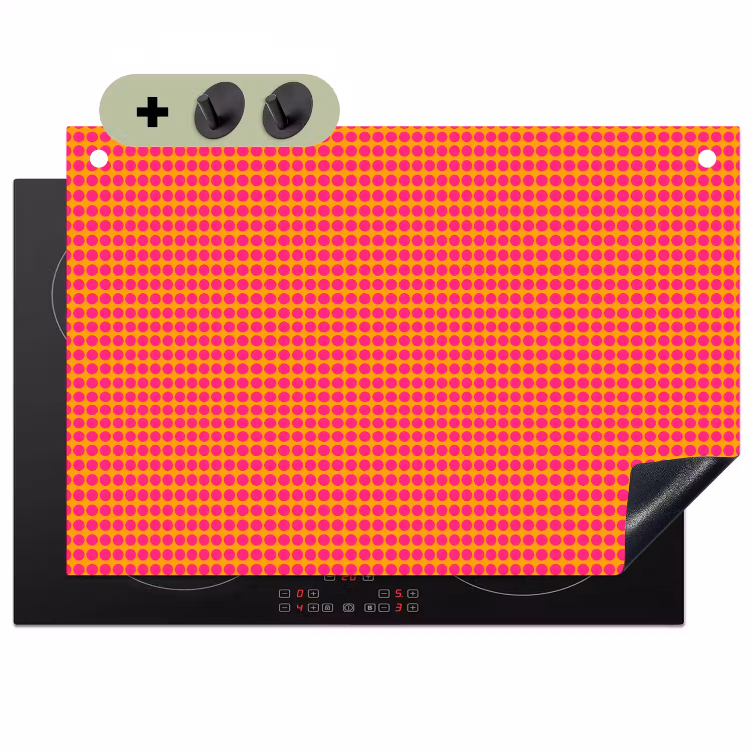 Modern - Stippen - Oranje Inductie beschemer met haakjes klein 777 -3d