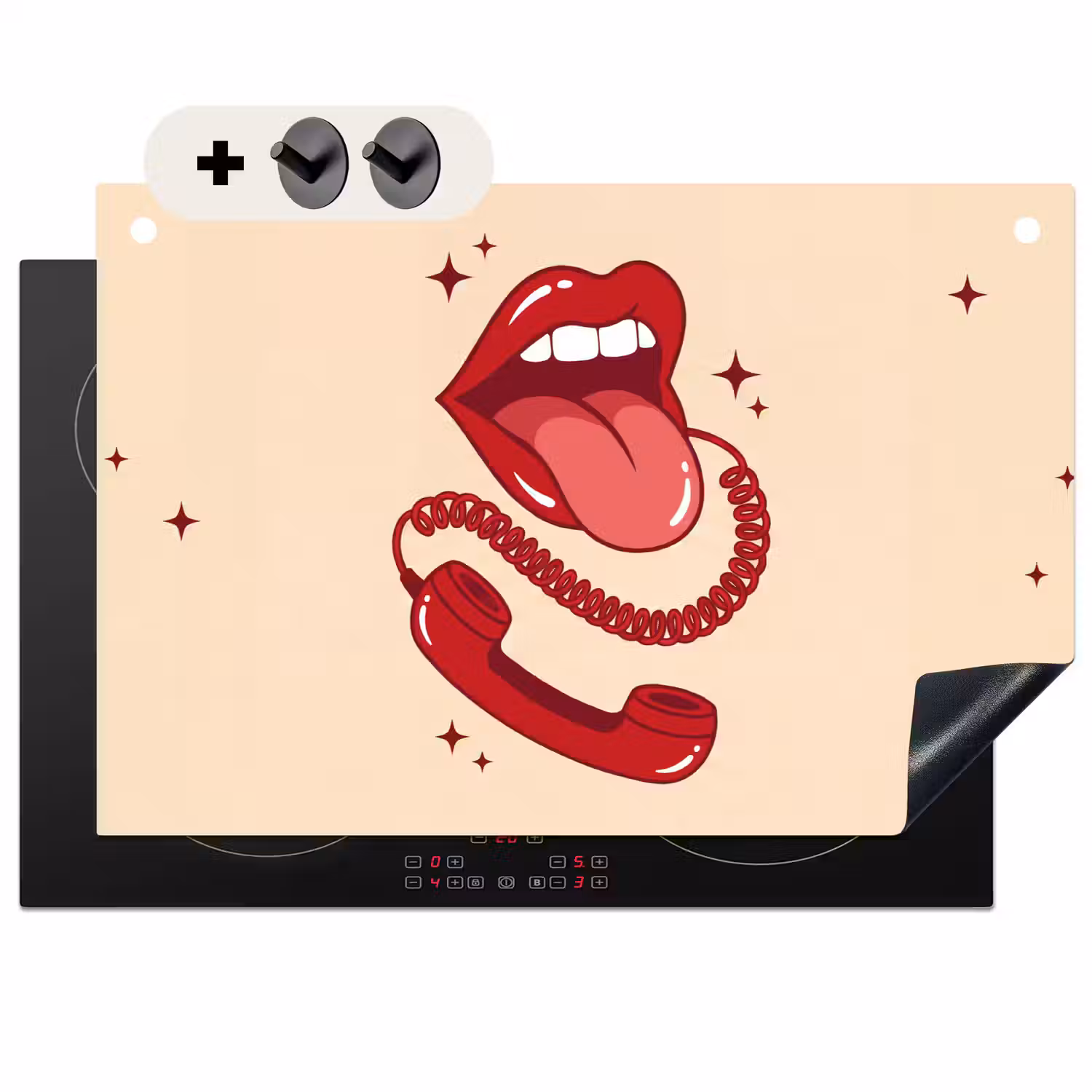 Mond - Telefoon - Popart - Rood - Illustratie Inductie beschemer met haakjes klein -3d