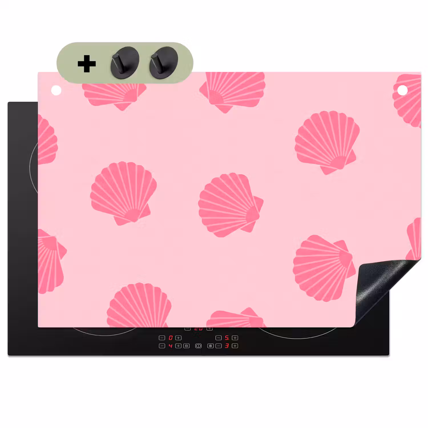 Schelp - Patroon - Zee - Modern - Roze Inductie beschemer met haakjes klein -3d