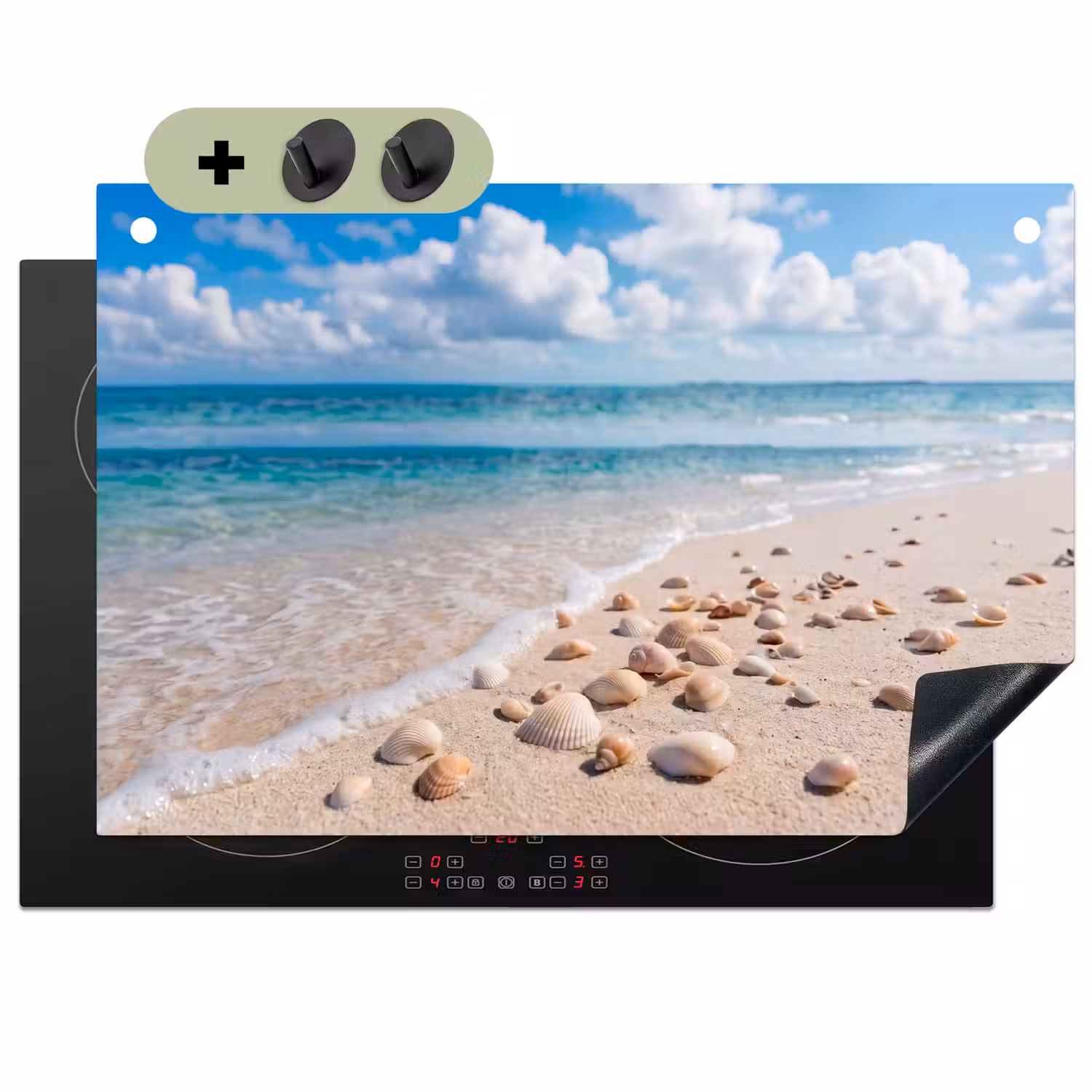 Schelpen - Strand - Natuur - Beige Inductie beschemer met haakjes klein -3d