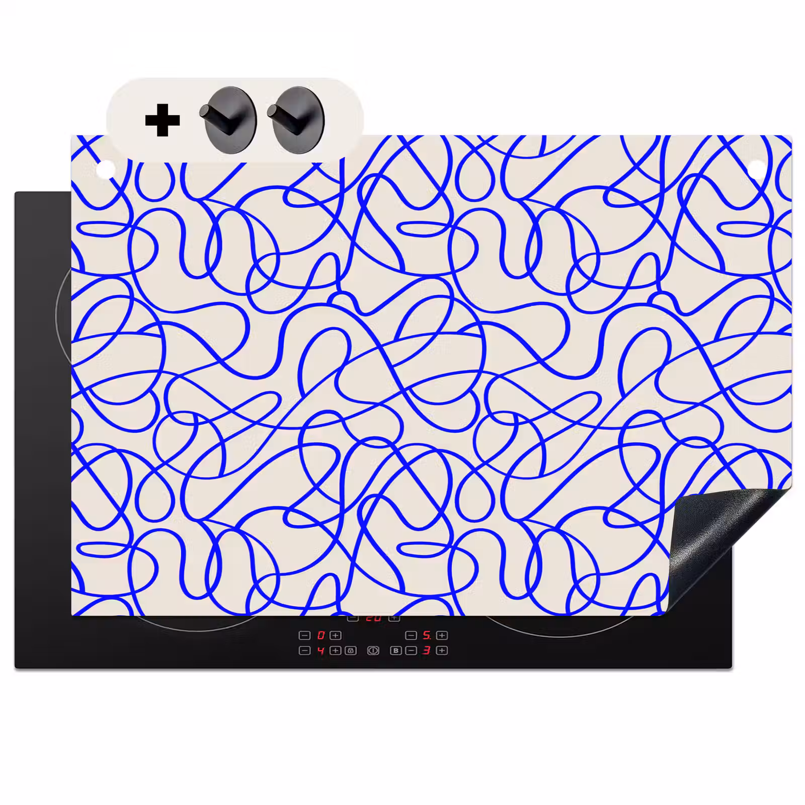 2-in-1 Herdabdeckplatte & Spritzschutz - Muster - Beige - Blau - Linien - Patronen - Beige - Blauw - Lijnen Inductie beschemer met haakjes klein 777
