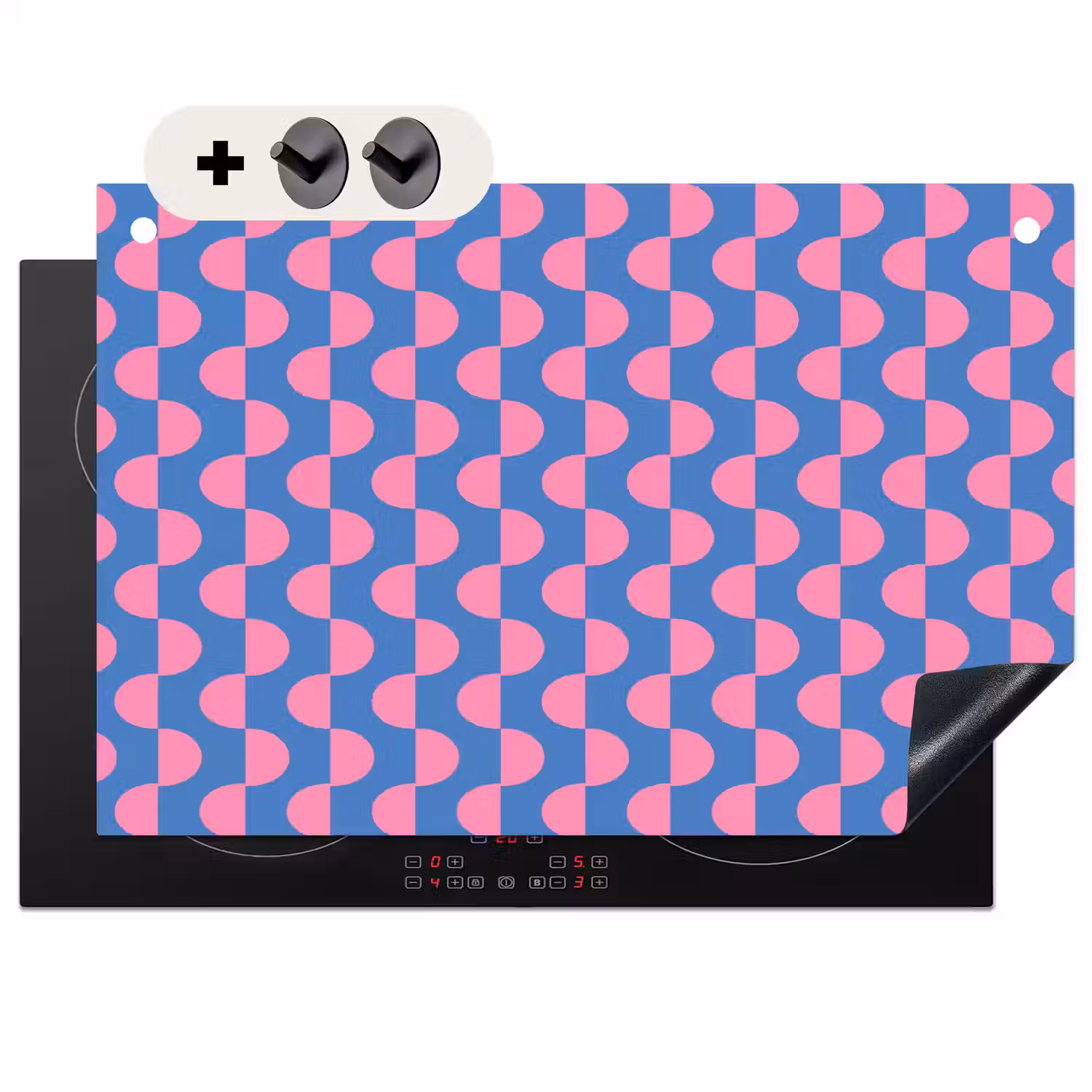 Patroon - Halve cirkels - Abstract - Modern - Roze - Blauw Inductie beschemer met haakjes klein -3d