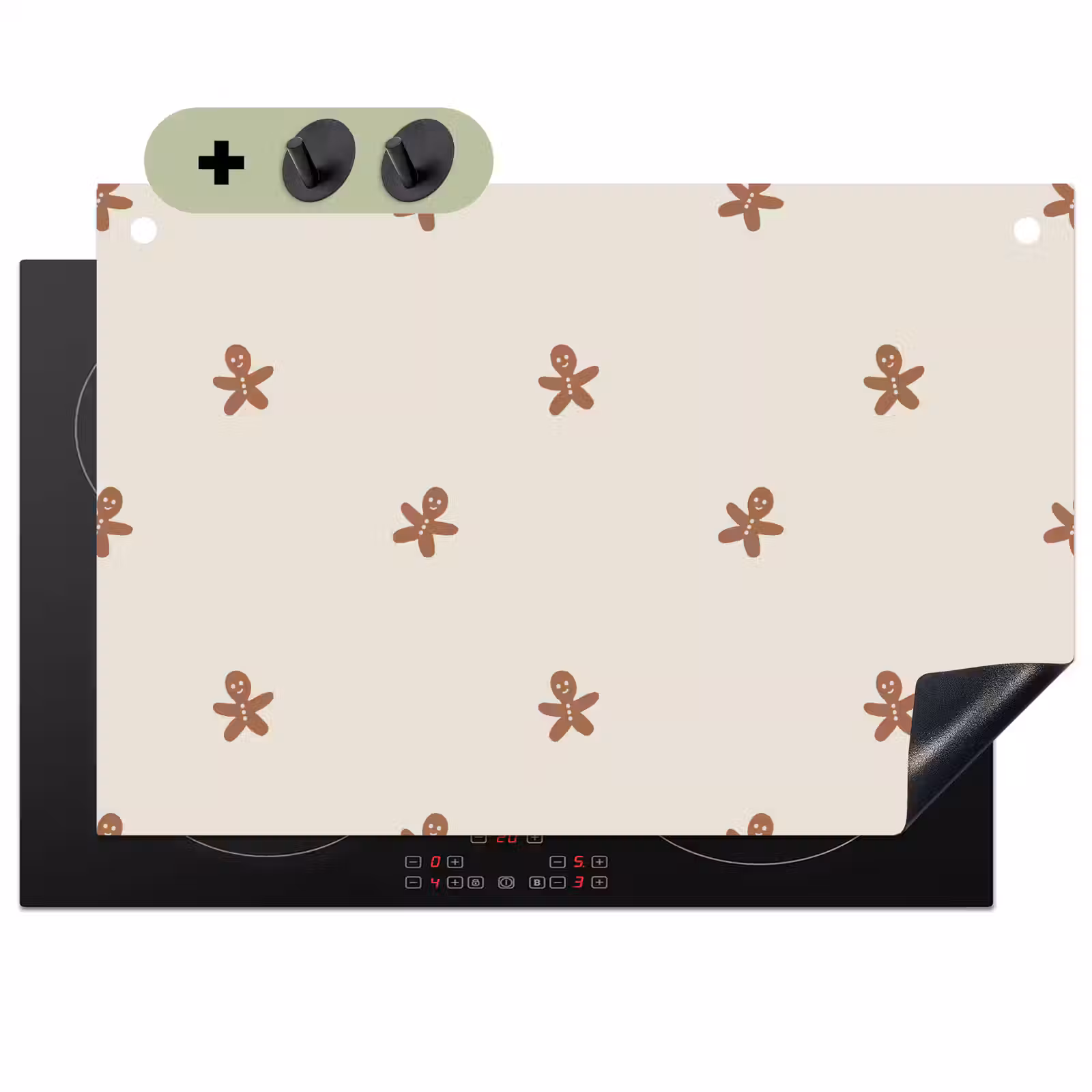 2-in-1 Herdabdeckplatte & Spritzschutz - Muster - Kekse - Beige - Patroon - Koekjes - Beige Inductie beschemer met haakjes klein 777