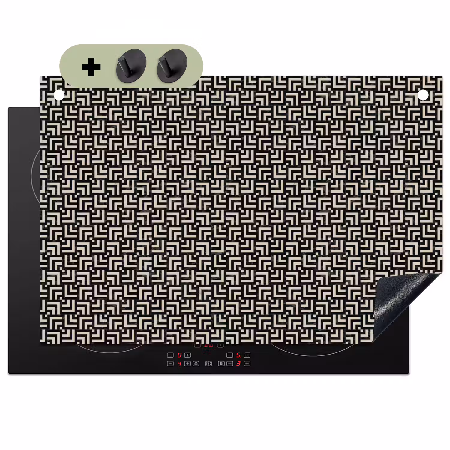 Patroon - Marmer - Zwart Inductie beschemer met haakjes klein 777 -3d