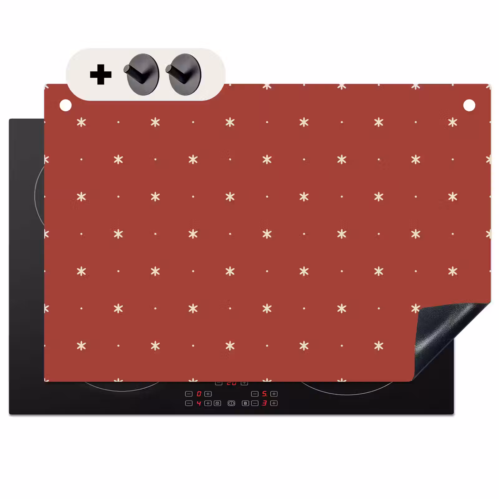 2-in-1 Herdabdeckplatte & Spritzschutz - Muster - Punkte - Sterne - Rot - Patroon - Stippen - Sterren - Rood Inductie beschemer met haakjes klein 777