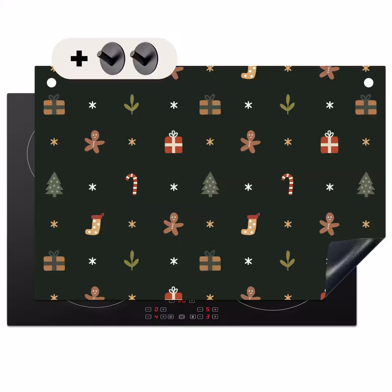 2-in-1 Herdabdeckplatte & Spritzschutz - Muster - Weihnachtssymbole - Grün - Patroon - Kerstsymbolen - Groen Inductie beschemer met haakjes klein 777