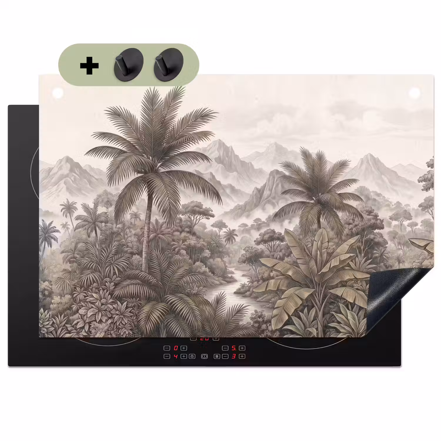 Natuur - Bergen - Rivier - Tropisch - Vintage Inductie beschemer met haakjes klein -3d