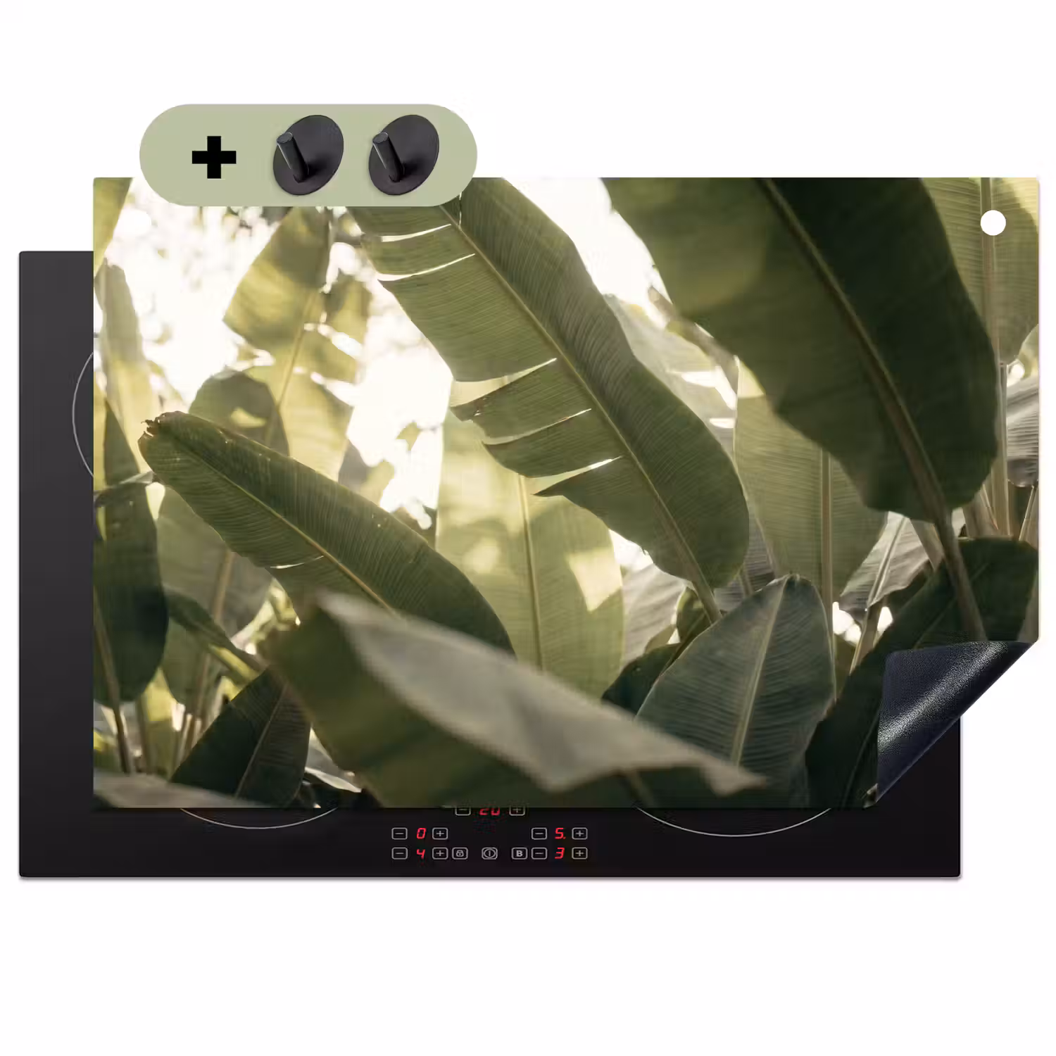Natuur - Bladeren - Groen - Tropisch - Detail Inductie beschemer met haakjes klein -3d