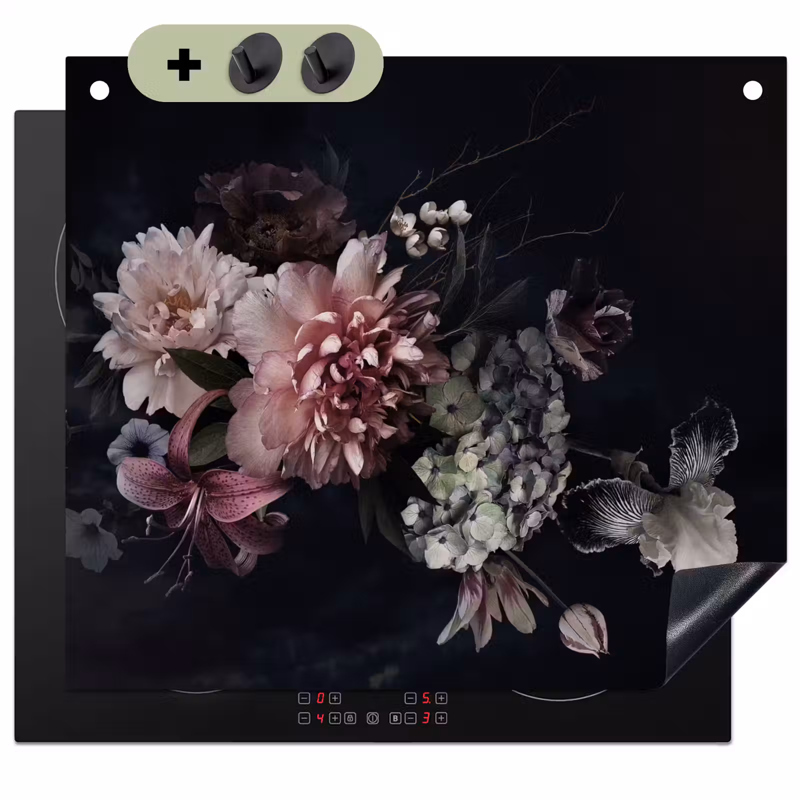 2-in-1 Herdabdeckplatte & Spritzschutz - Nocturnal Flora Symphony - Nachtelijke Flora Symfonie Inductie beschemer met haakjes middel