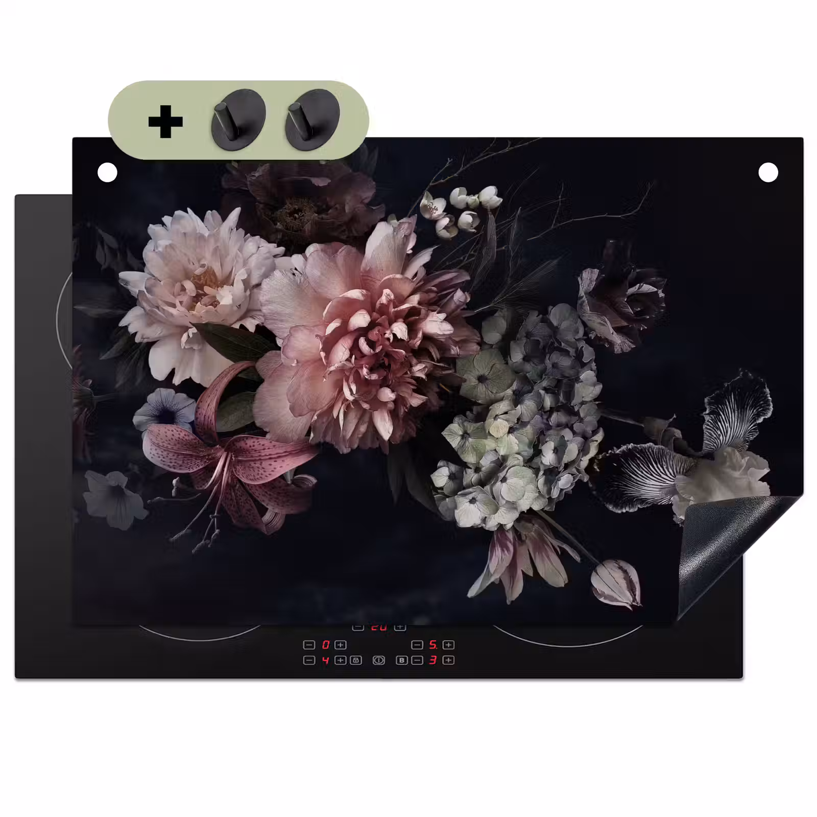 2-in-1 Herdabdeckplatte & Spritzschutz - Nocturnal Flora Symphony - Nachtelijke Flora Symfonie Inductie beschemer met haakjes klein
