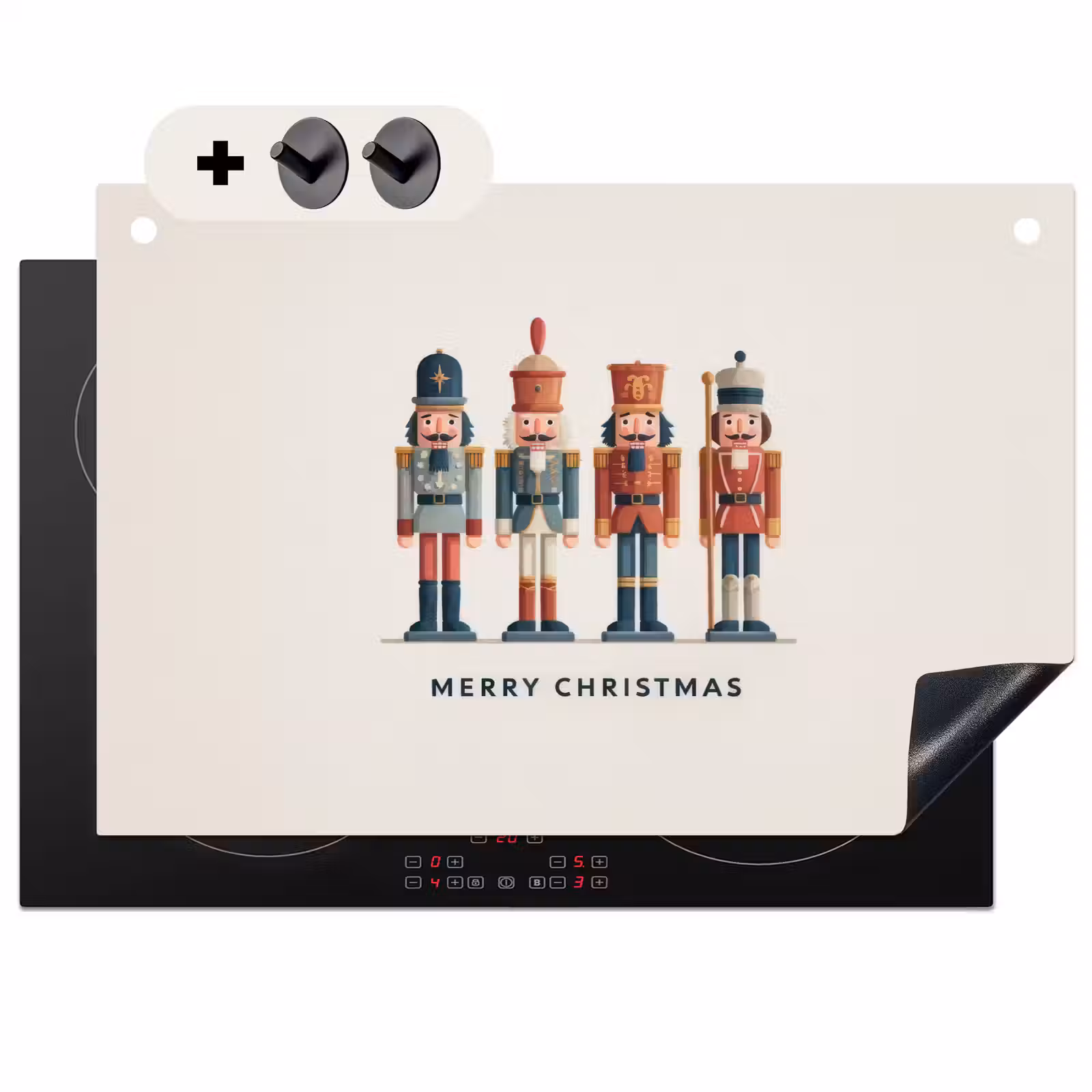 2-in-1 Herdabdeckplatte & Spritzschutz - Nussknacker - Minimalistisch - Weihnachten - Beige - Notenkrakers - Minimalistisch - Kerst - Beige Inductie beschemer met haakjes klein