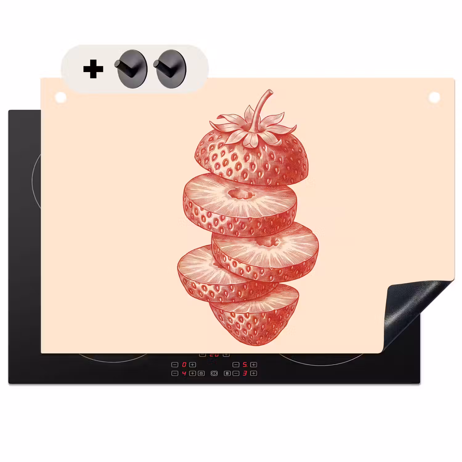 Fruit - Gesneden - Illustratie - Rood - Vintage Inductie beschemer met haakjes klein -3d