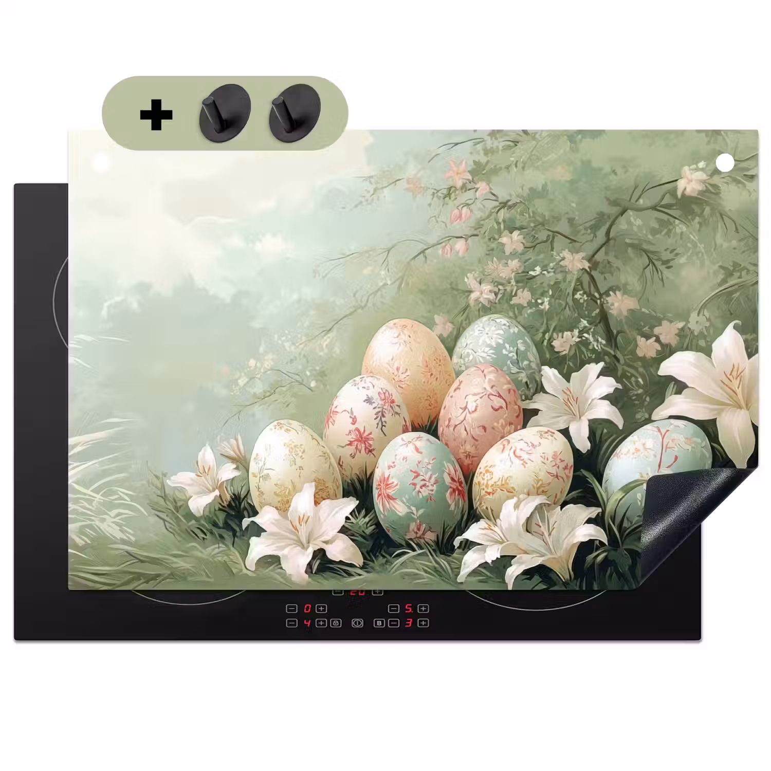 Paaseieren - Pasteltinten - Bloemen Inductie beschemer met haakjes klein -3d