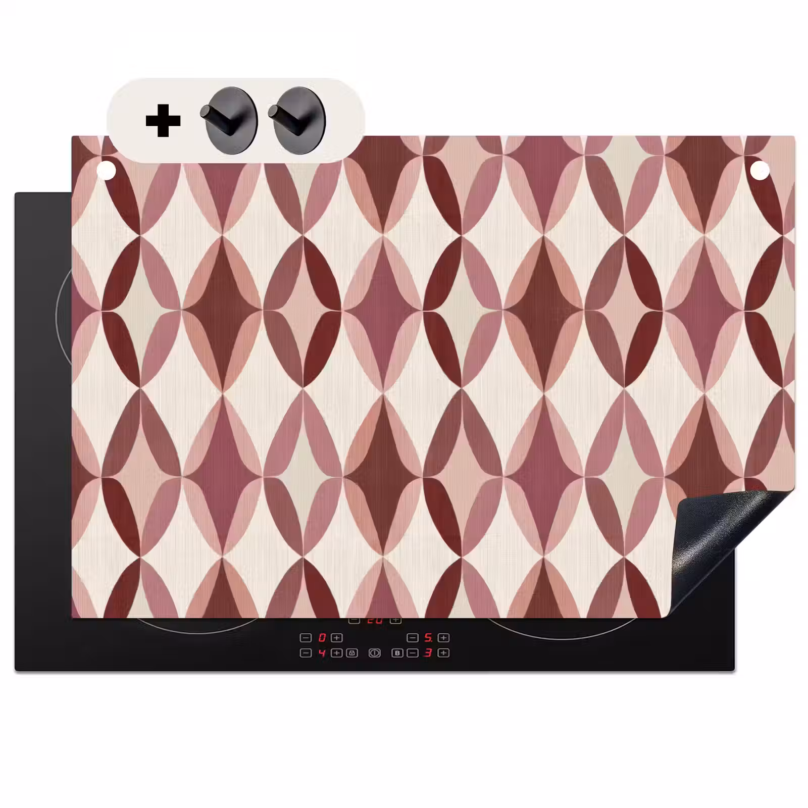 2-in-1 Herdabdeckplatte & Spritzschutz - Oval - Textur - Rosa - Ovaal - Textuur - Roze Inductie beschemer met haakjes klein 777