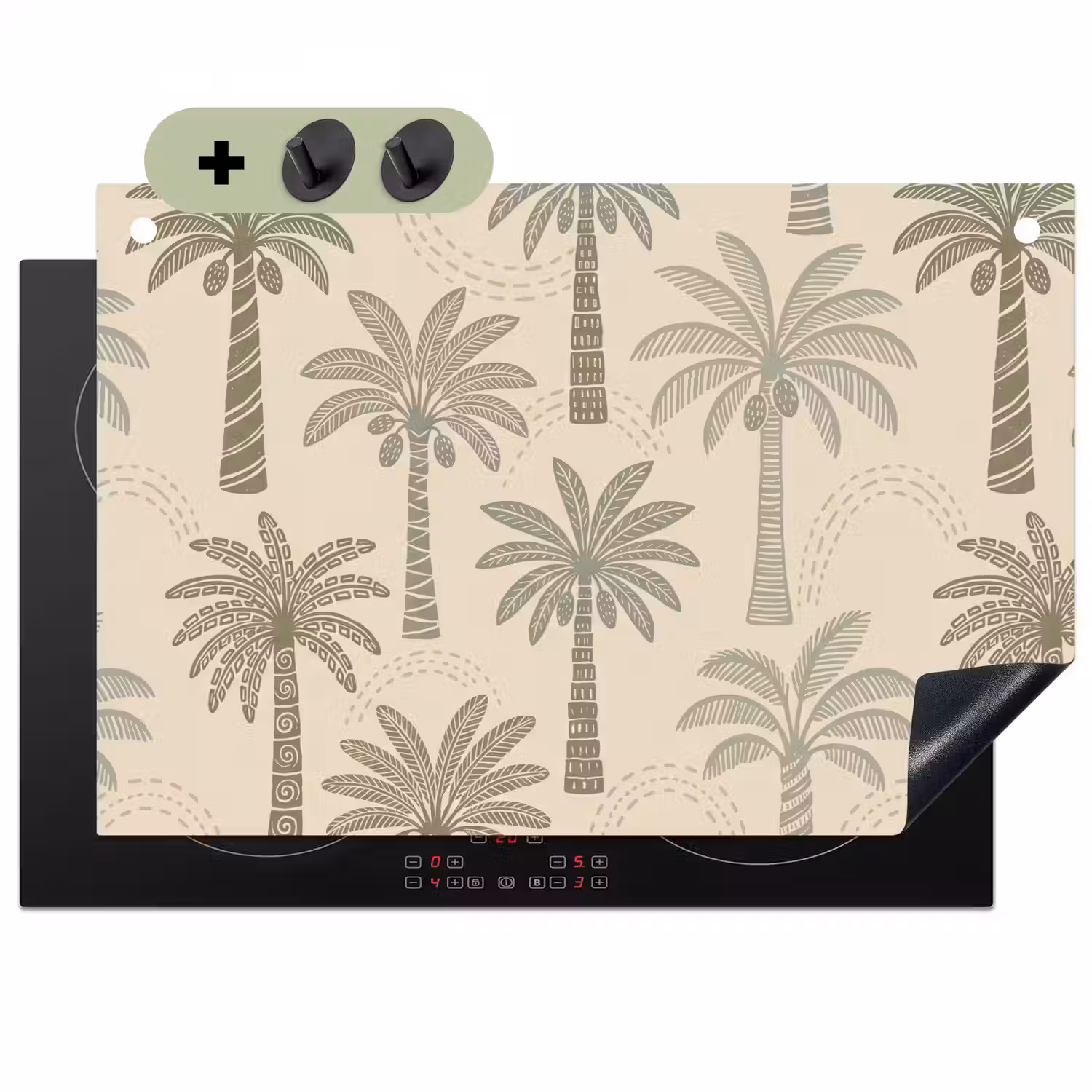 Palmbomen - Patroon - Tropisch - Beige Inductie beschemer met haakjes klein -3d