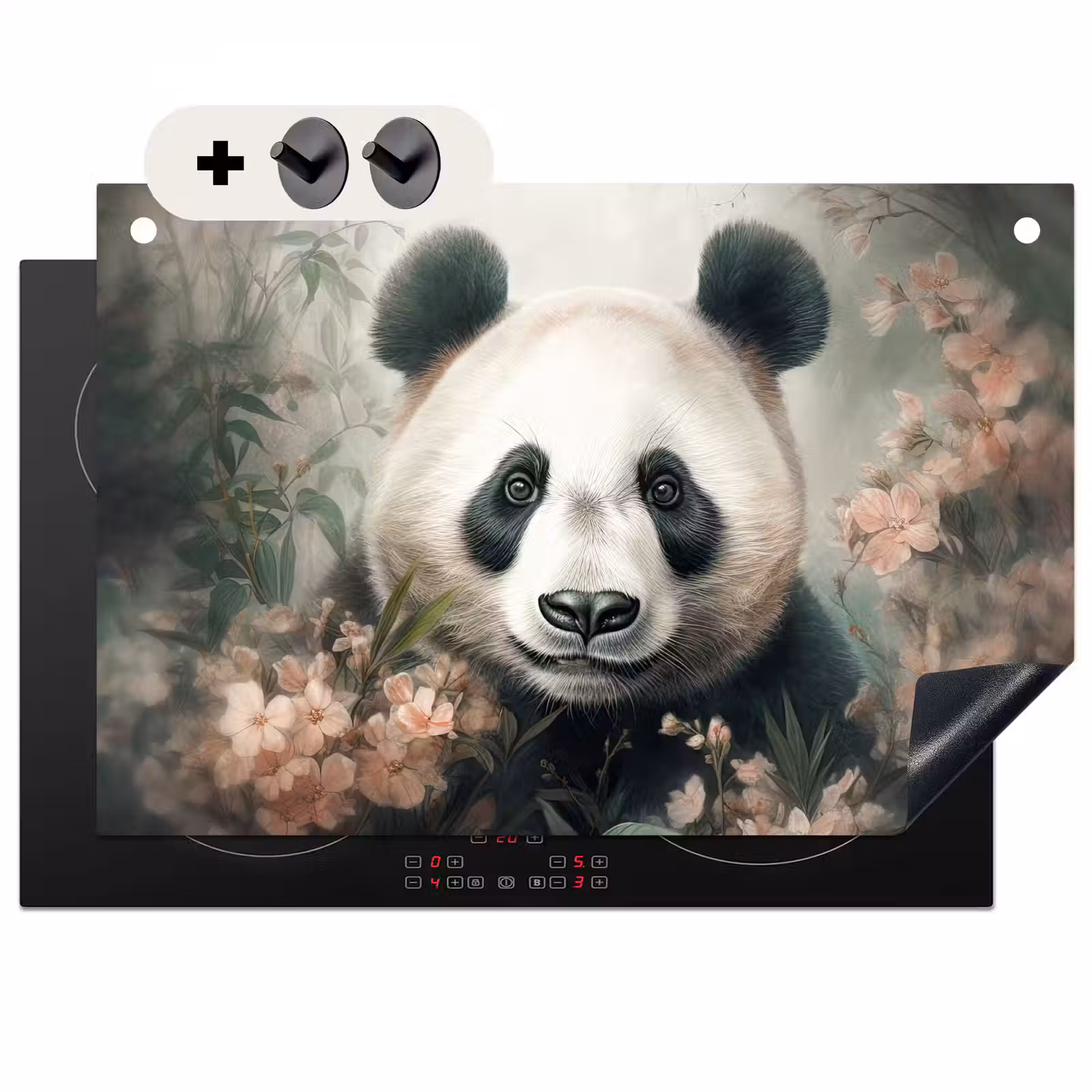 2-in-1 Herdabdeckplatte & Spritzschutz - Panda - Tiere - Pflanzen — 1