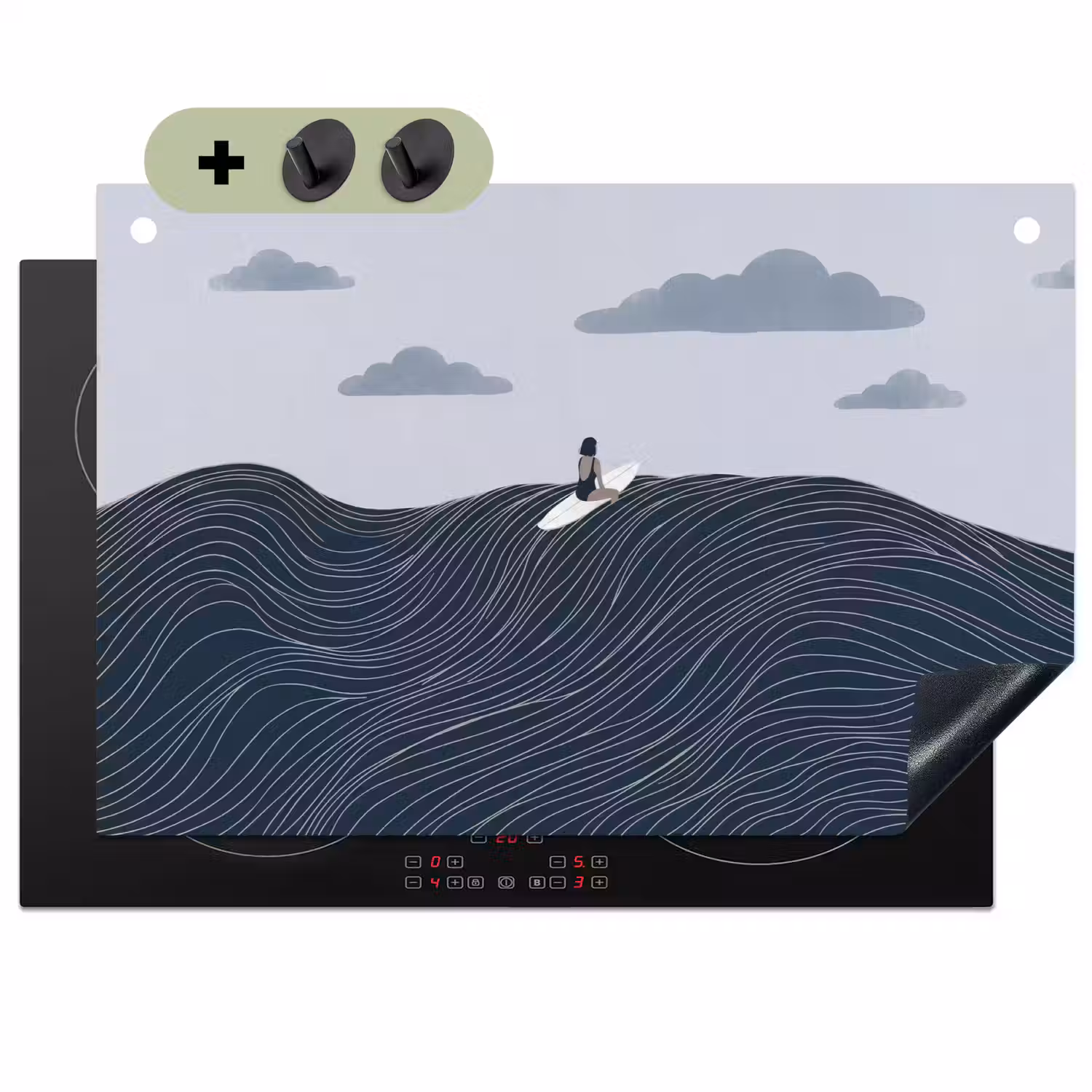 Persoon - Surfen - Oceaan - Natuur - Modern Inductie beschemer met haakjes klein -3d