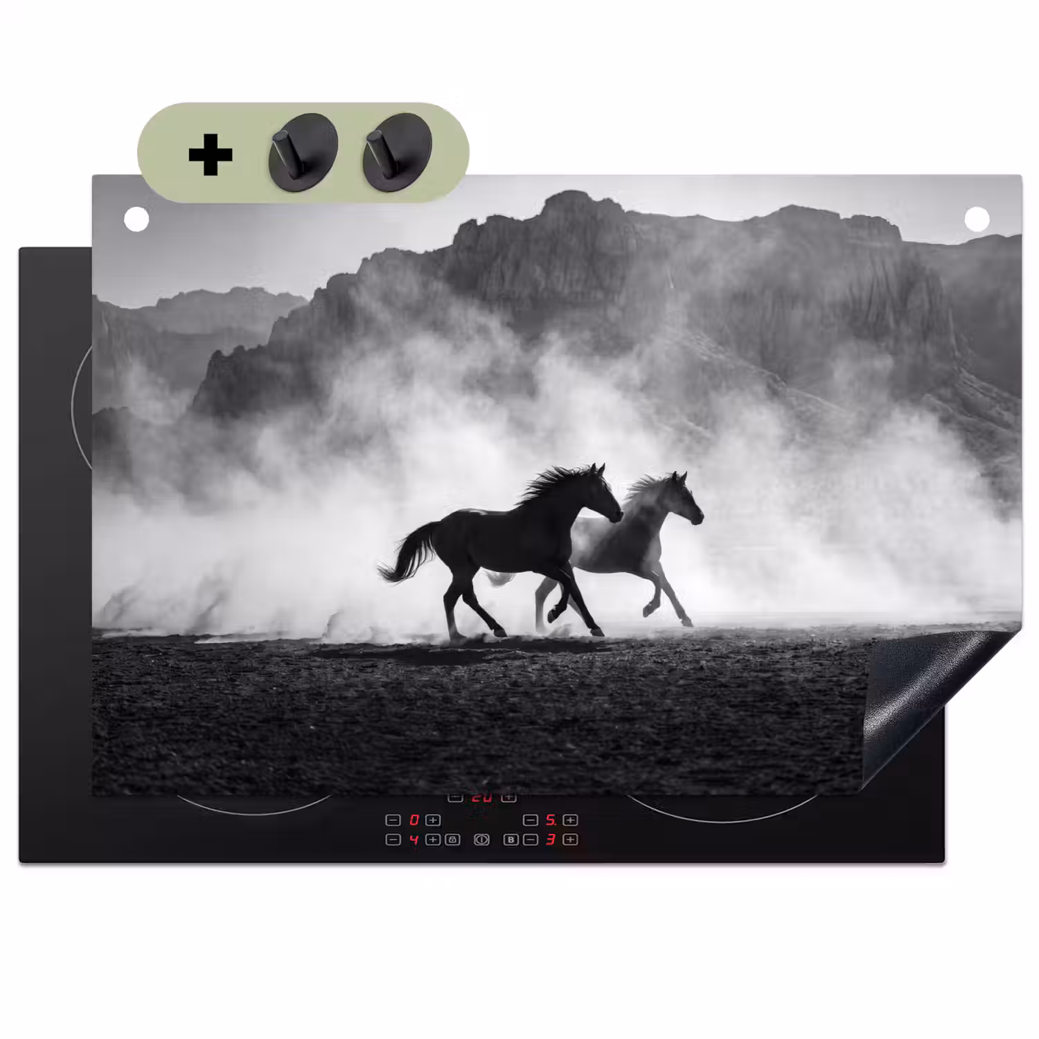 Paard - Ren - Stof - Zwart-wit - Dieren Inductie beschemer met haakjes klein -3d