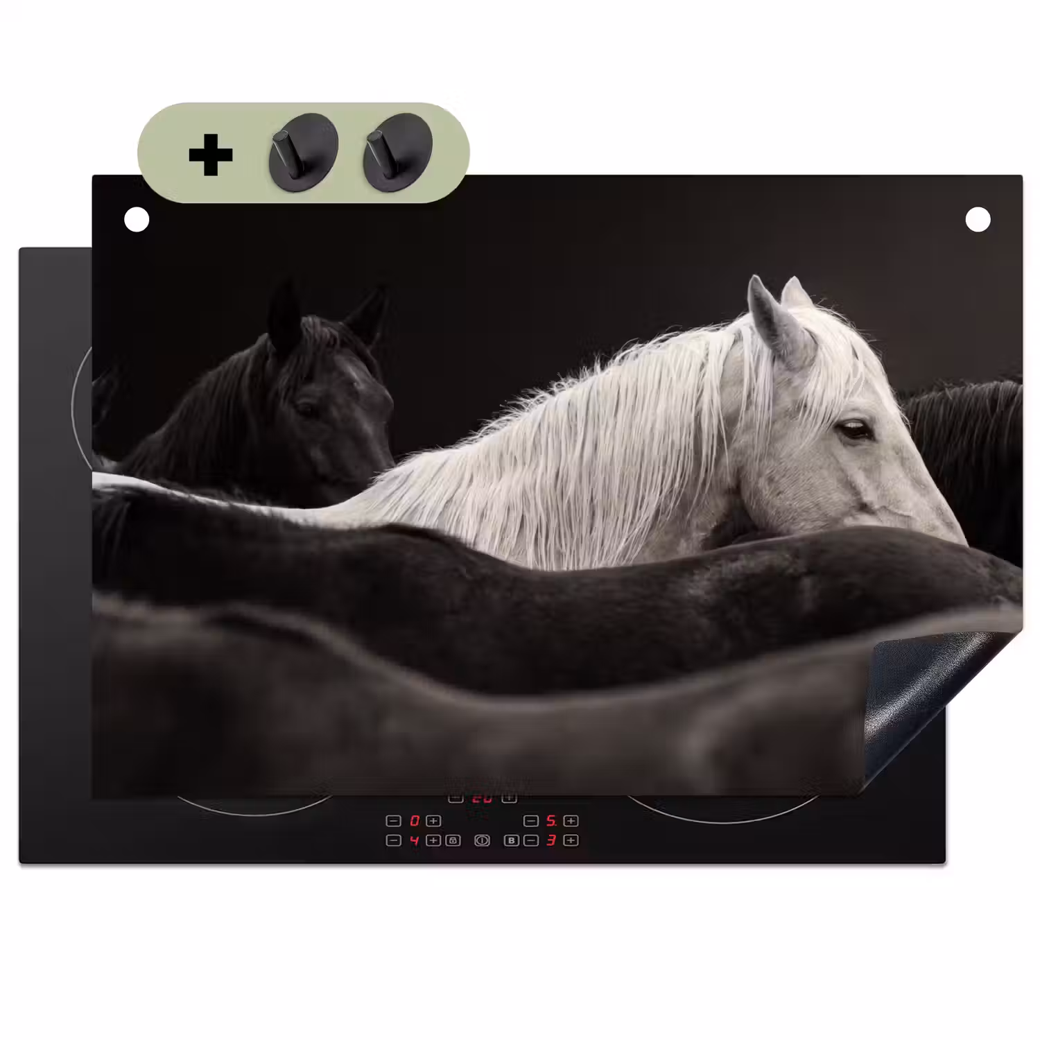 Paarden - Zwart - Wit - Kudde Inductie beschemer met haakjes klein -3d