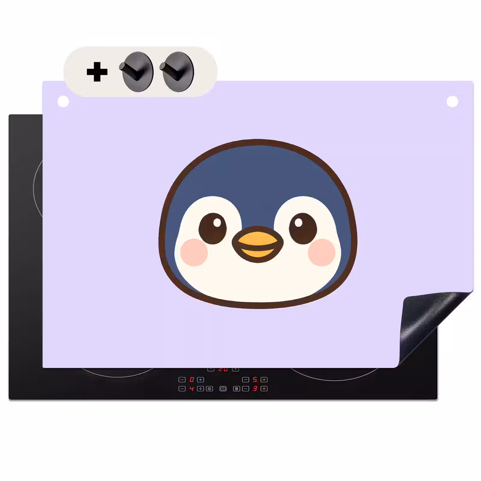 2-in-1 Herdabdeckplatte & Spritzschutz - Pinguin - Lila - Niedlich - Pinguïn - Paars - Schattig Inductie beschemer met haakjes klein