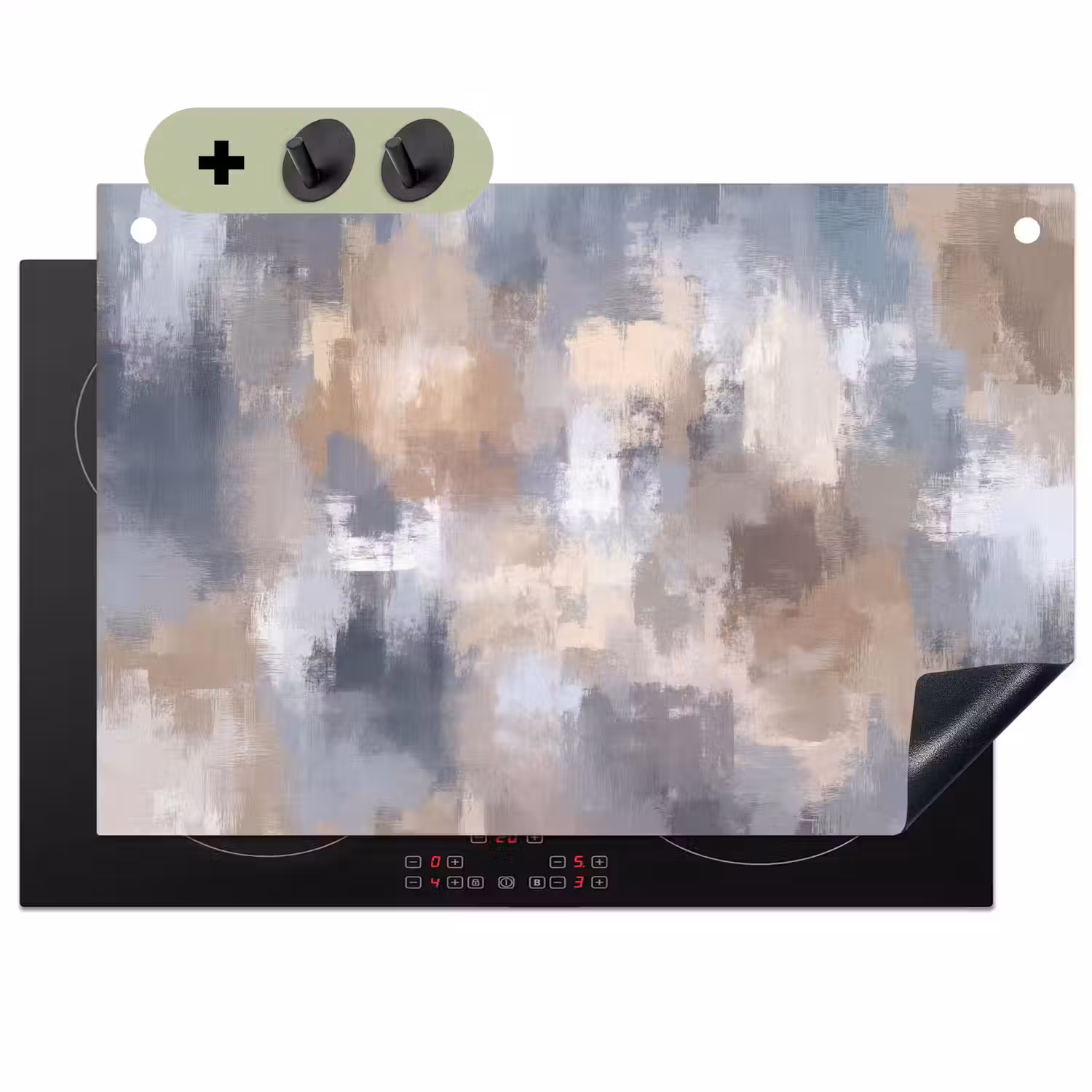 Penseelstreken - Schilderij - Beige Inductie beschemer met haakjes klein -3d