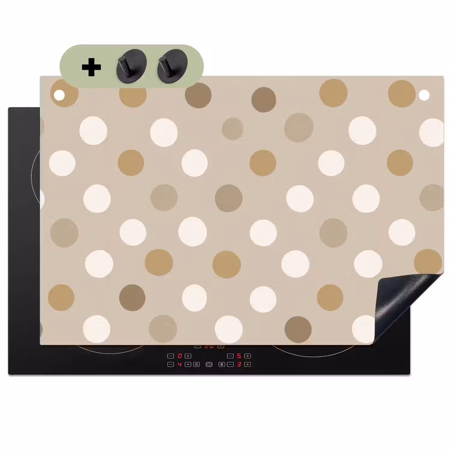Polka - Dots - Beige Inductie beschemer met haakjes klein 777 -3d