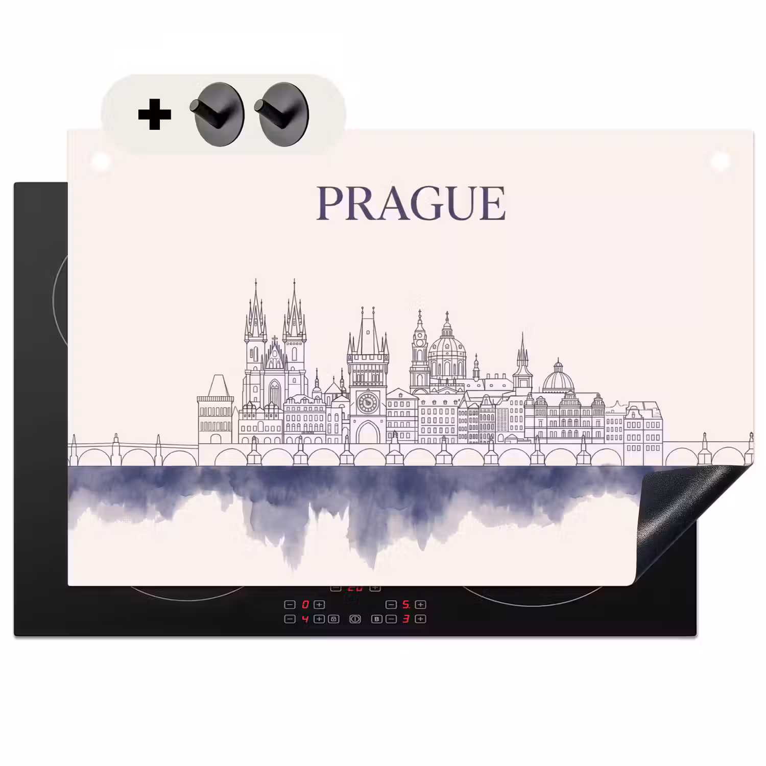 Praag - Skyline - Architectuur - Blauw Inductie beschemer met haakjes klein -3d