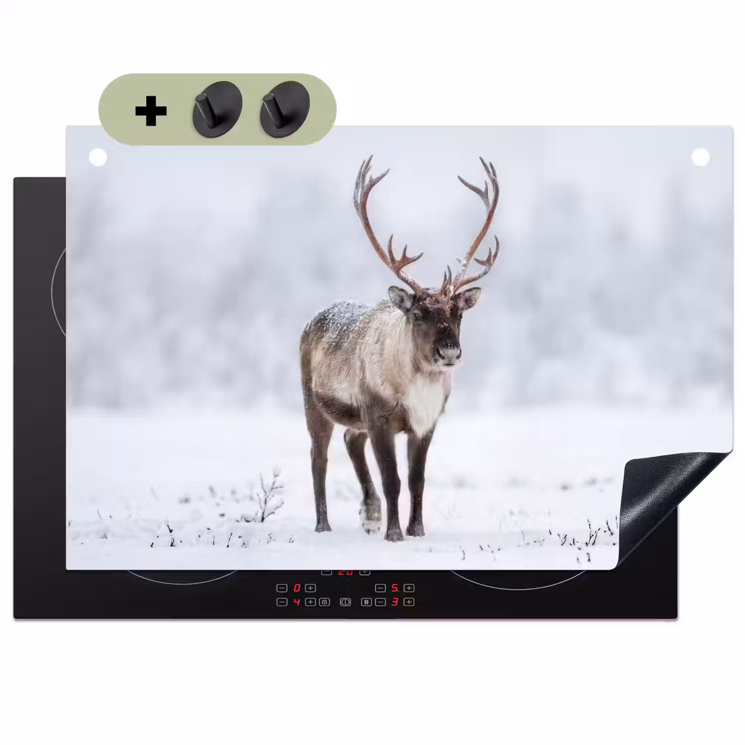 Rendier - Gewei - Toendra - Sneeuw - Wild Inductie beschemer met haakjes klein -3d