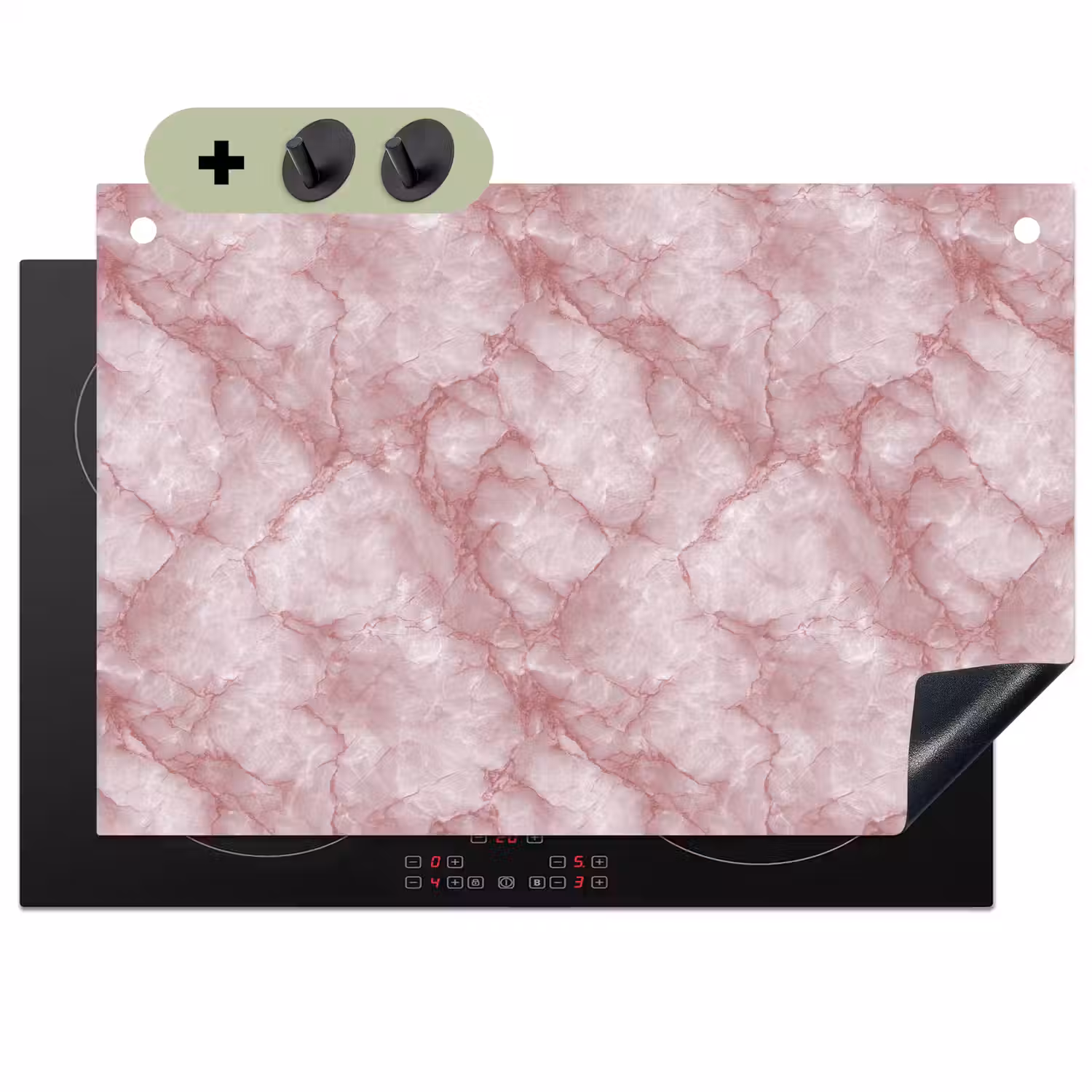 Roze - Kwartsmarmer - Aders Inductie beschemer met haakjes klein 777 -3d