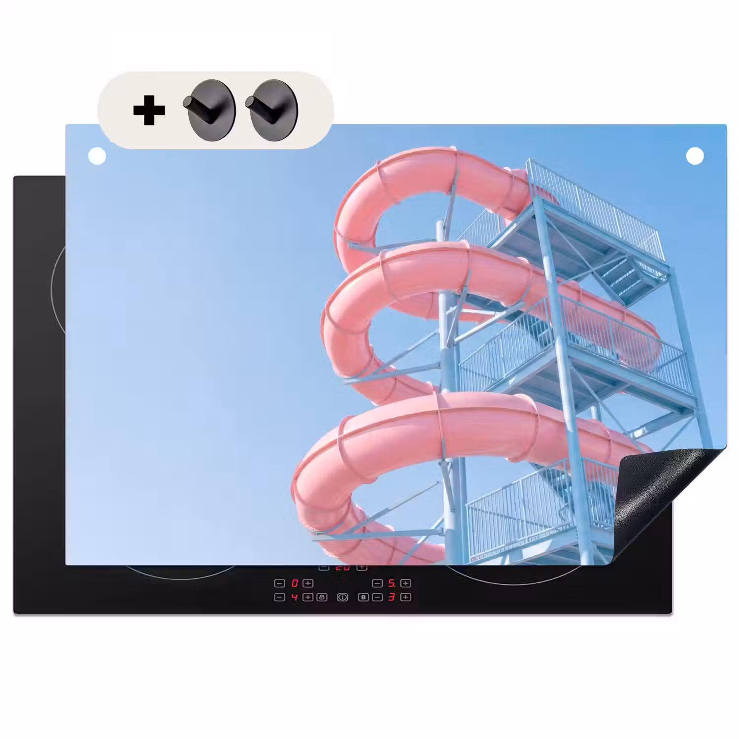 Glijbaan - Waterpark - Spiraal - Modern - Roze Inductie beschemer met haakjes klein -3d