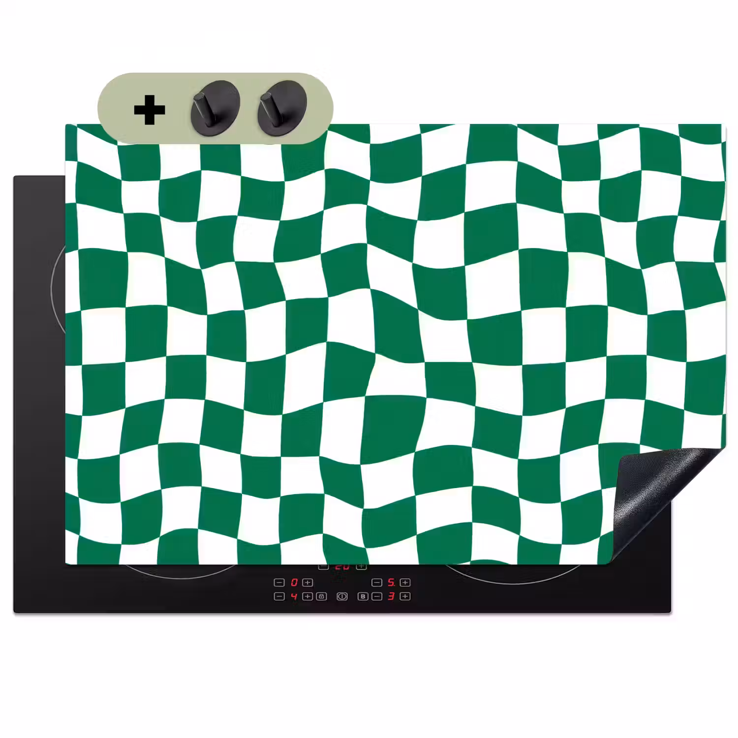 Schaakbord - Golvend - Groen Inductie beschemer met haakjes klein 777 -3d