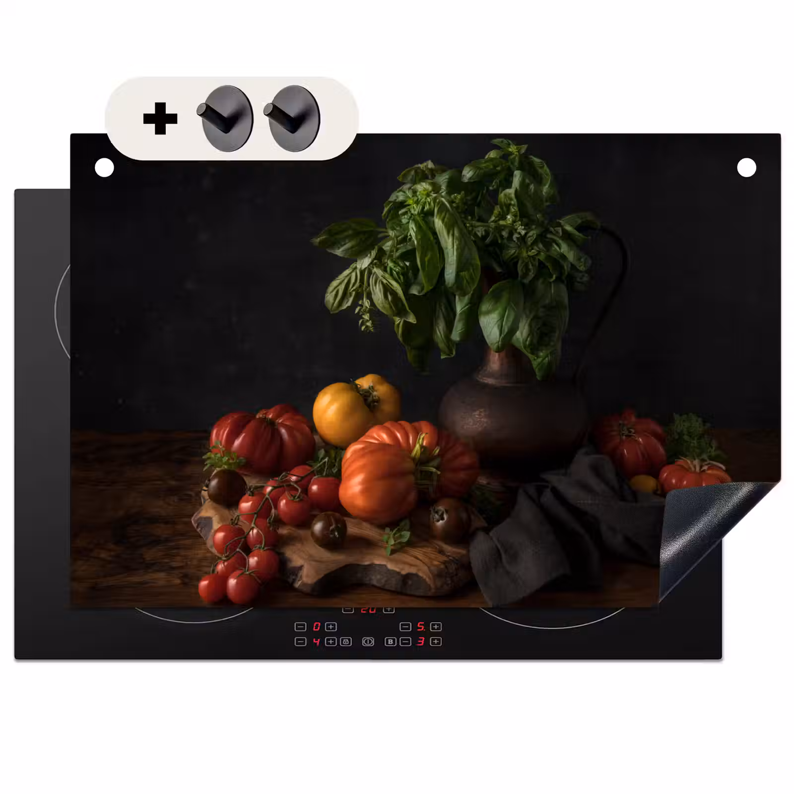 2-in-1 Herdabdeckplatte & Spritzschutz - Schatten und Aroma - Schaduw en Aroma Inductie beschemer met haakjes klein