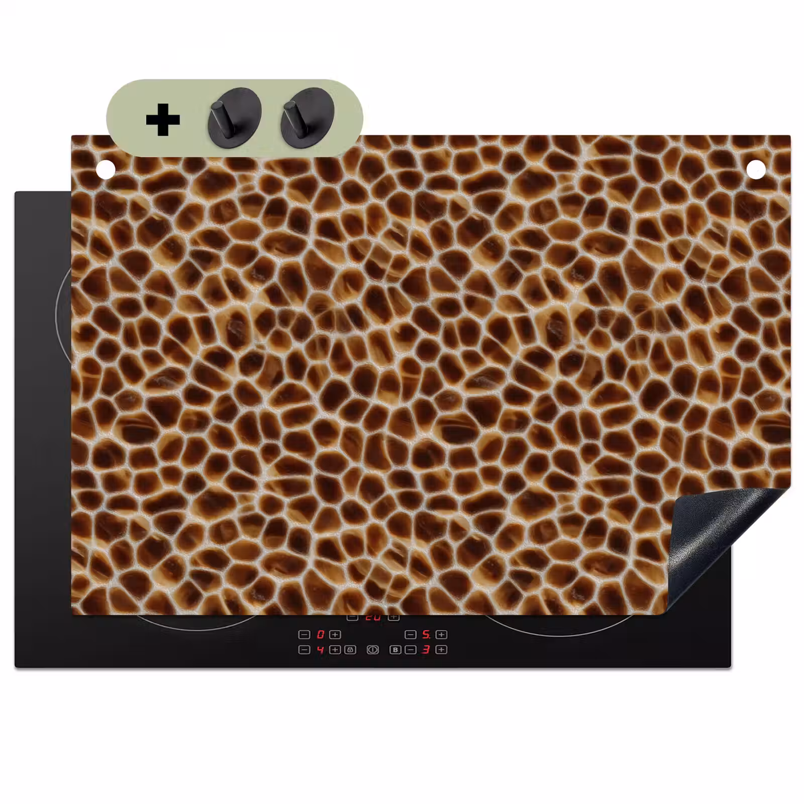 2-in-1 Herdabdeckplatte & Spritzschutz - Schildkröte – Braun – Muster - Schildpad - Bruin - Patroon Inductie beschemer met haakjes klein 777