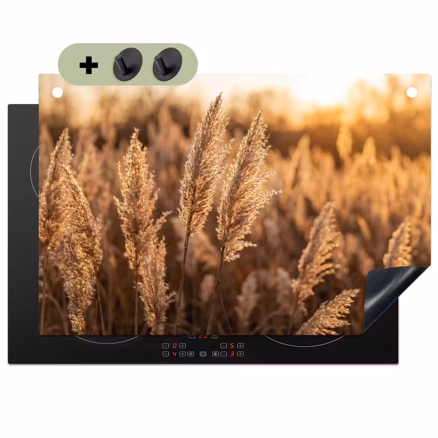 Rietpluimen - Gras - Zonsondergang - Goud - Serene Inductie beschemer met haakjes klein -3d