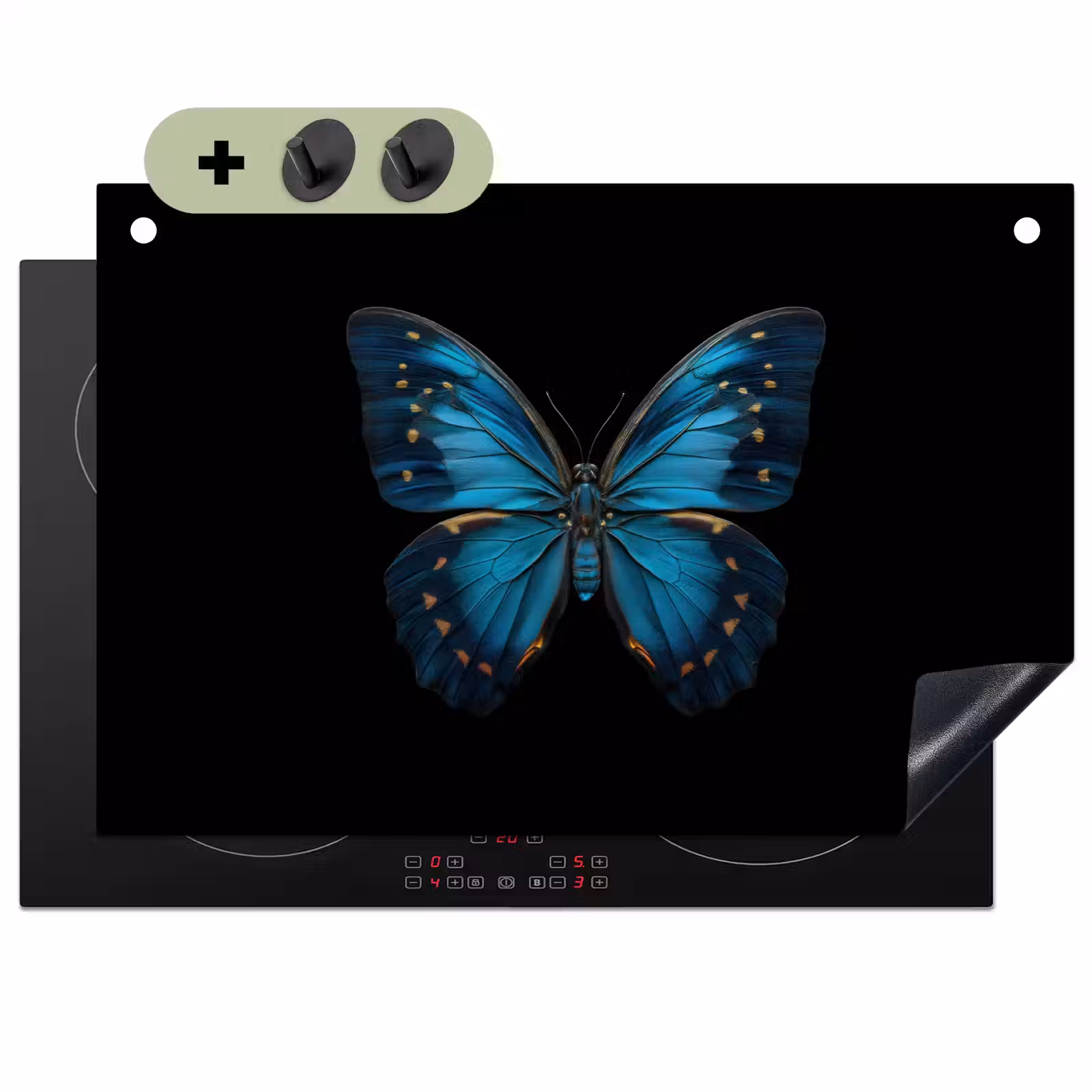 2-in-1 Herdabdeckplatte & Spritzschutz - Schmetterling - Blau - Kontrast - Vlinder - Blauw - Contrast Inductie beschemer met haakjes klein