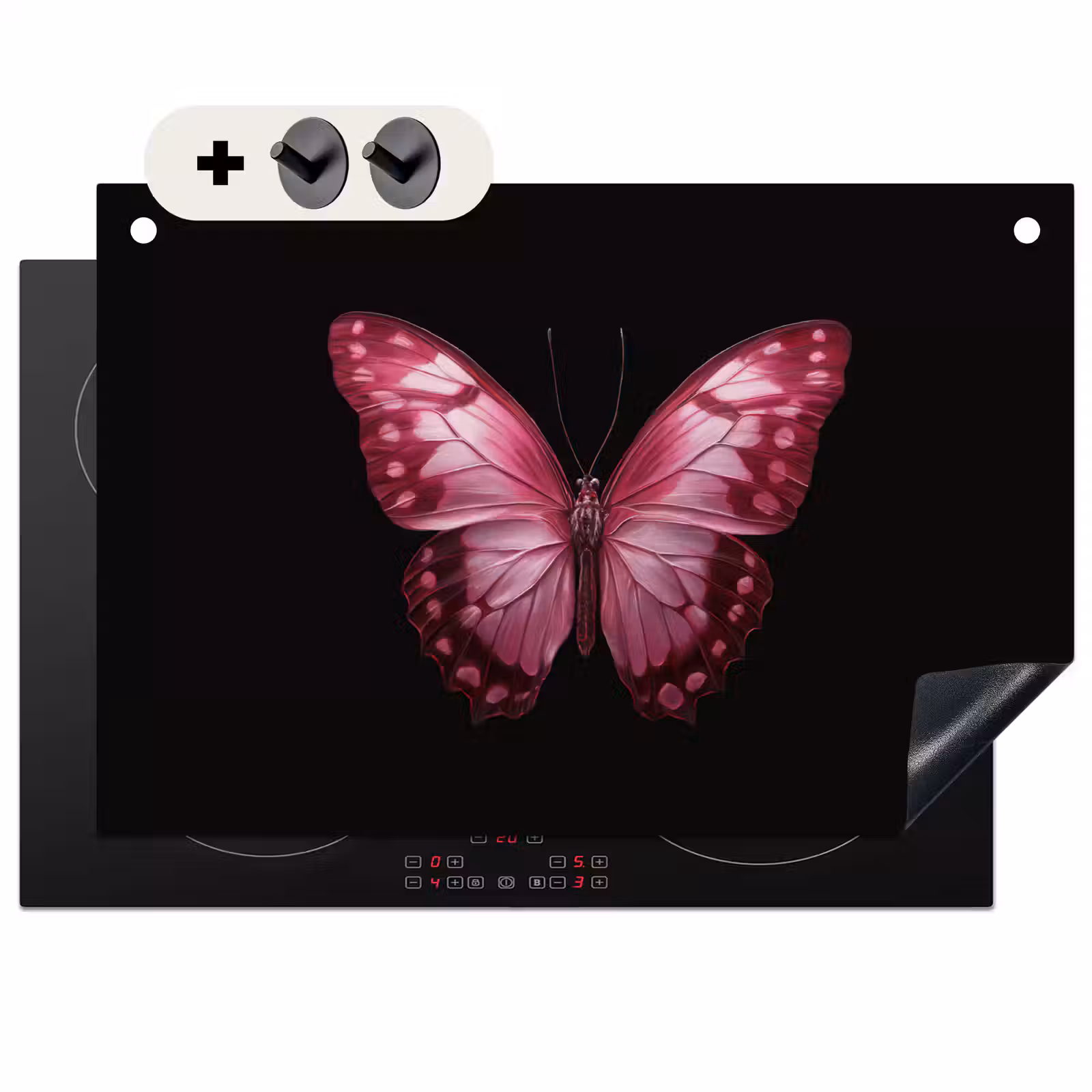 2-in-1 Herdabdeckplatte & Spritzschutz - Schmetterling - Fuchsia - Grafik - Vlinder - Fuchsia - Grafisch Inductie beschemer met haakjes klein