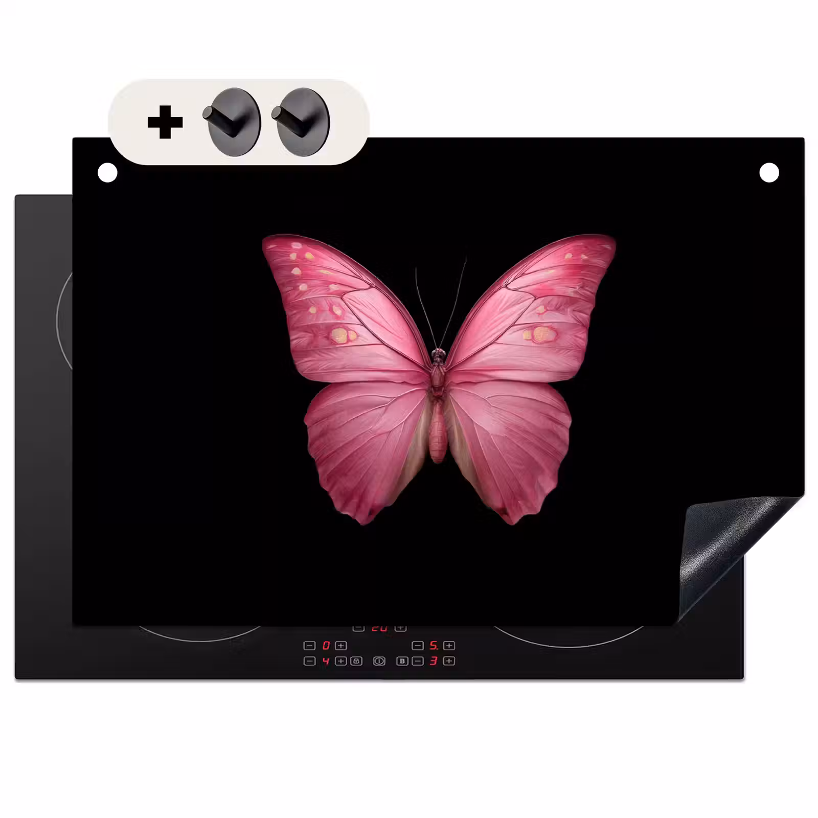 2-in-1 Herdabdeckplatte & Spritzschutz - Schmetterling - Rosa - Elegant - Vlinder - roze - Elegant Inductie beschemer met haakjes klein