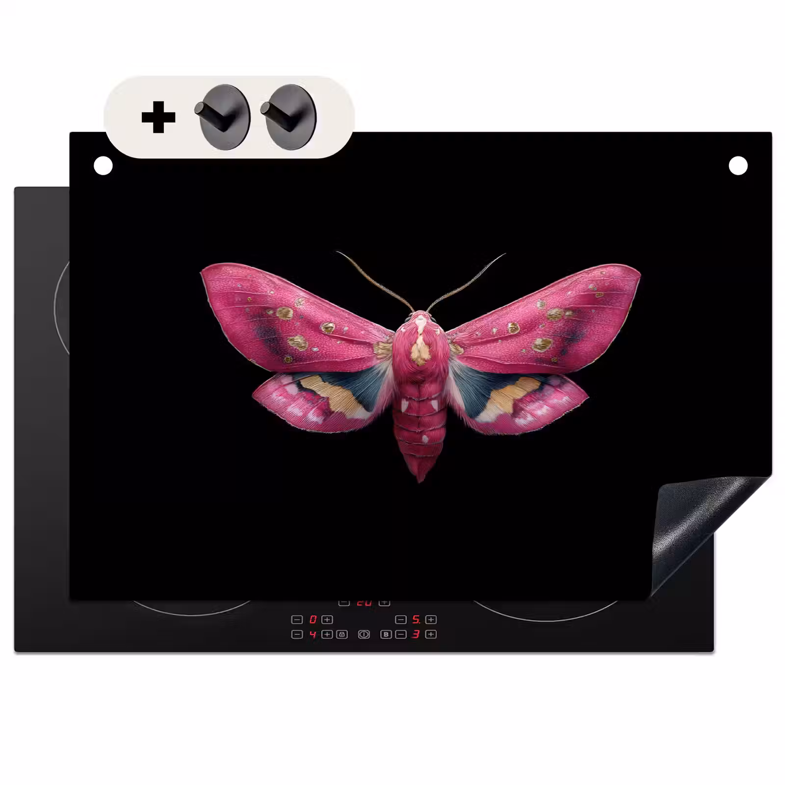 2-in-1 Herdabdeckplatte & Spritzschutz - Schmetterling - Rosa - Motte - Vlinder - Roze - Nachtvlinder Inductie beschemer met haakjes klein