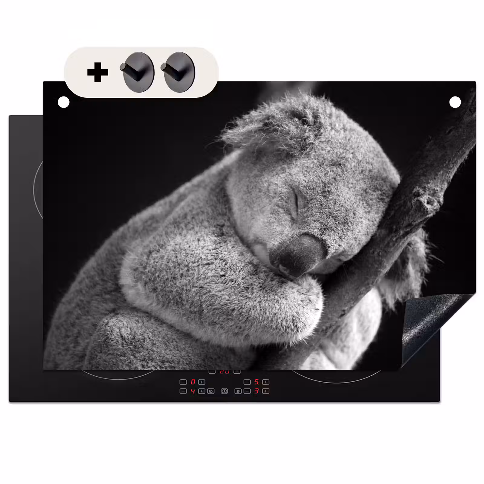 2-in-1 Herdabdeckplatte & Spritzschutz - Schwarz - Weiß - Koala - Zwart - Wit - Koala Inductie beschemer met haakjes klein