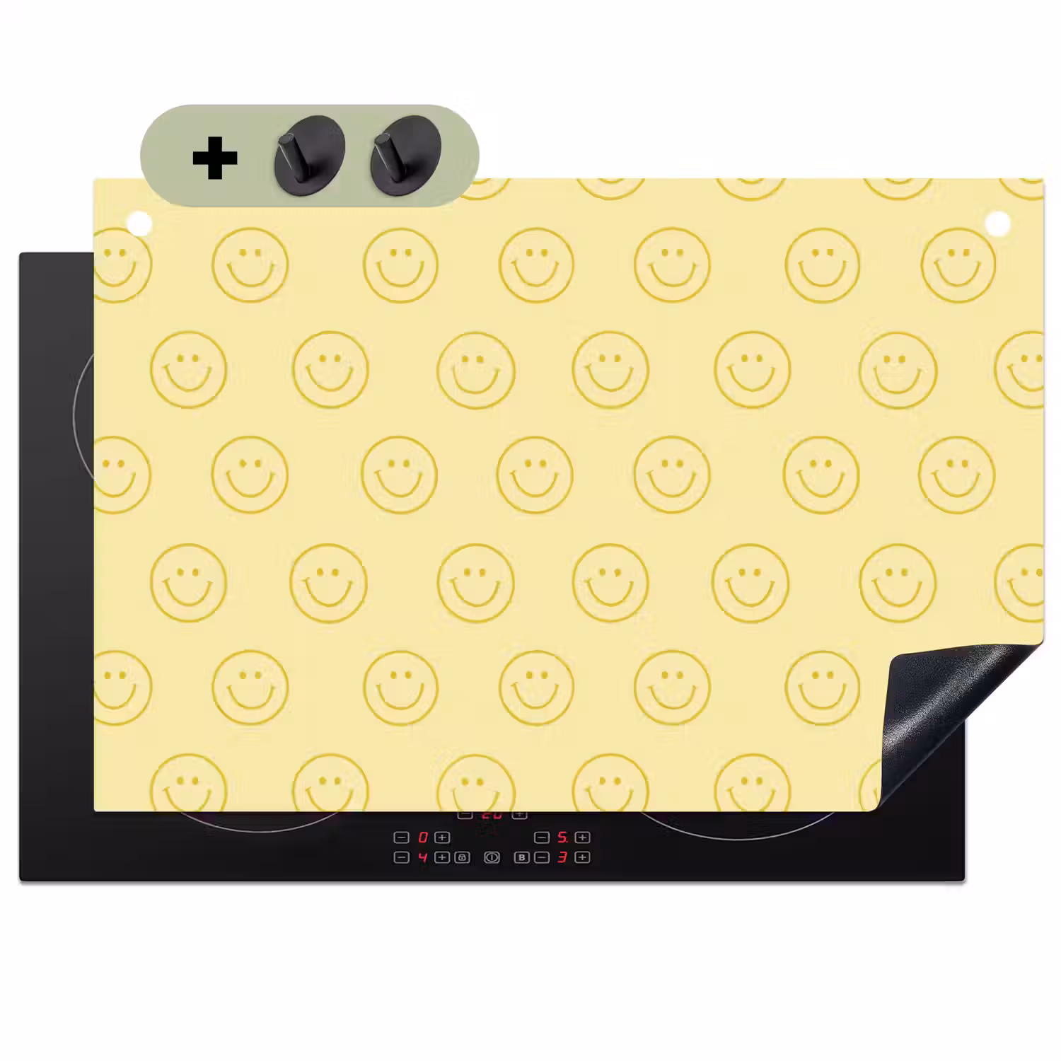 Smileys - Patroon - Retro - Zachtgeel Inductie beschemer met haakjes klein 777 -3d