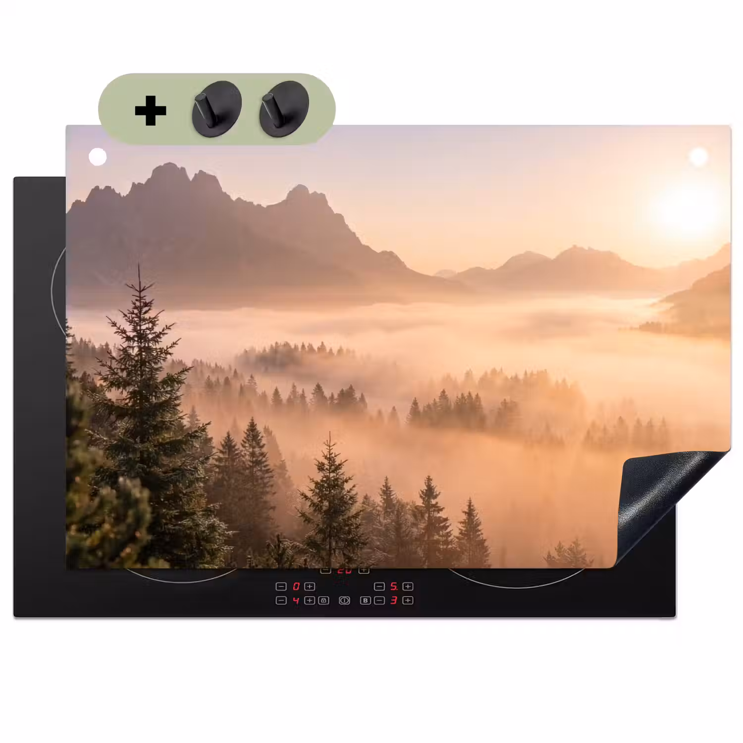 Zonlicht - Mist - Bergen - Bomen Inductie beschemer met haakjes klein -3d