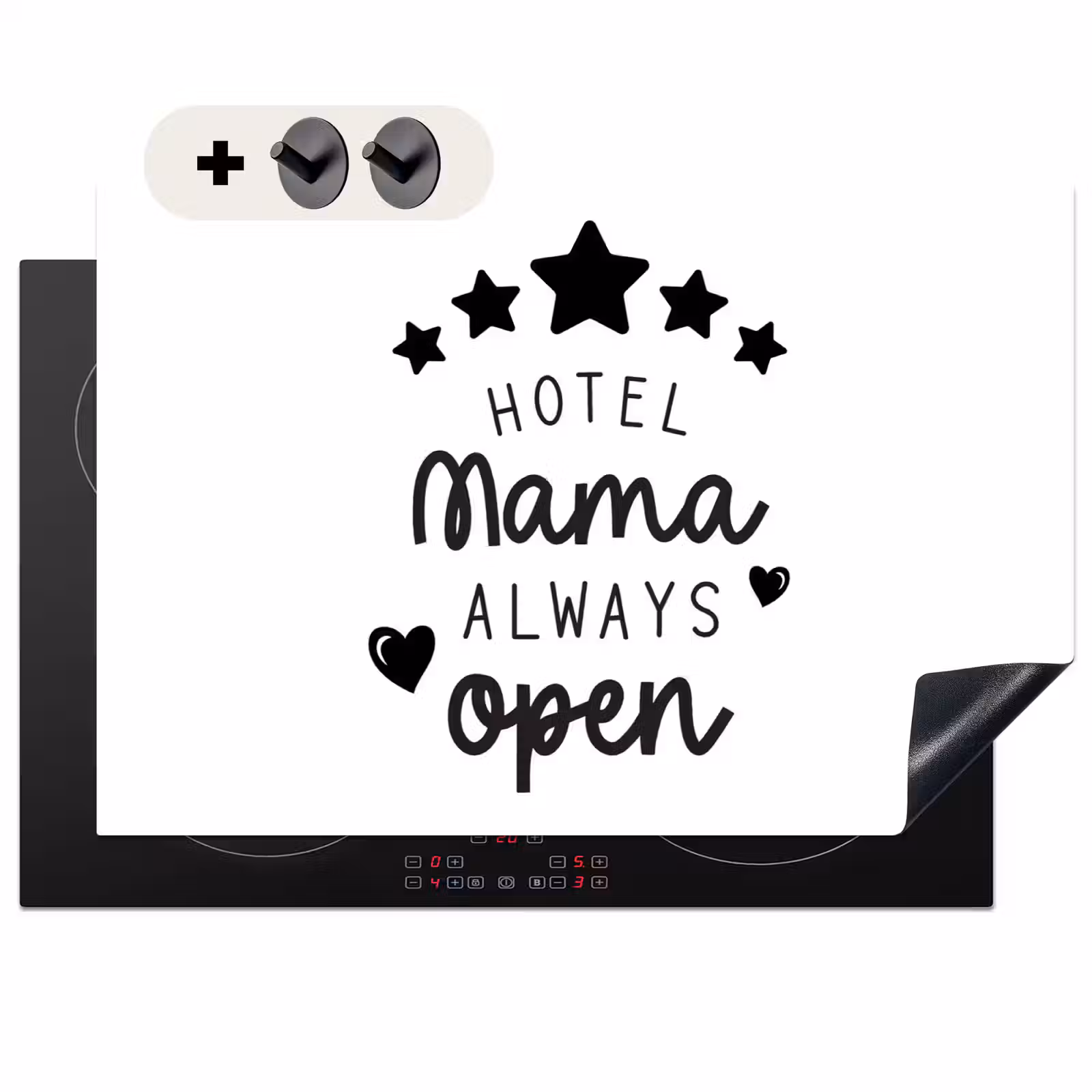 2-in-1 Herdabdeckplatte & Spritzschutz - Sprichwörter - Hotel Mama immer offen - Mama - Zitate - Spreuken - Hotel mama always open - Mama - Quotes Inductie beschemer met haakjes klein