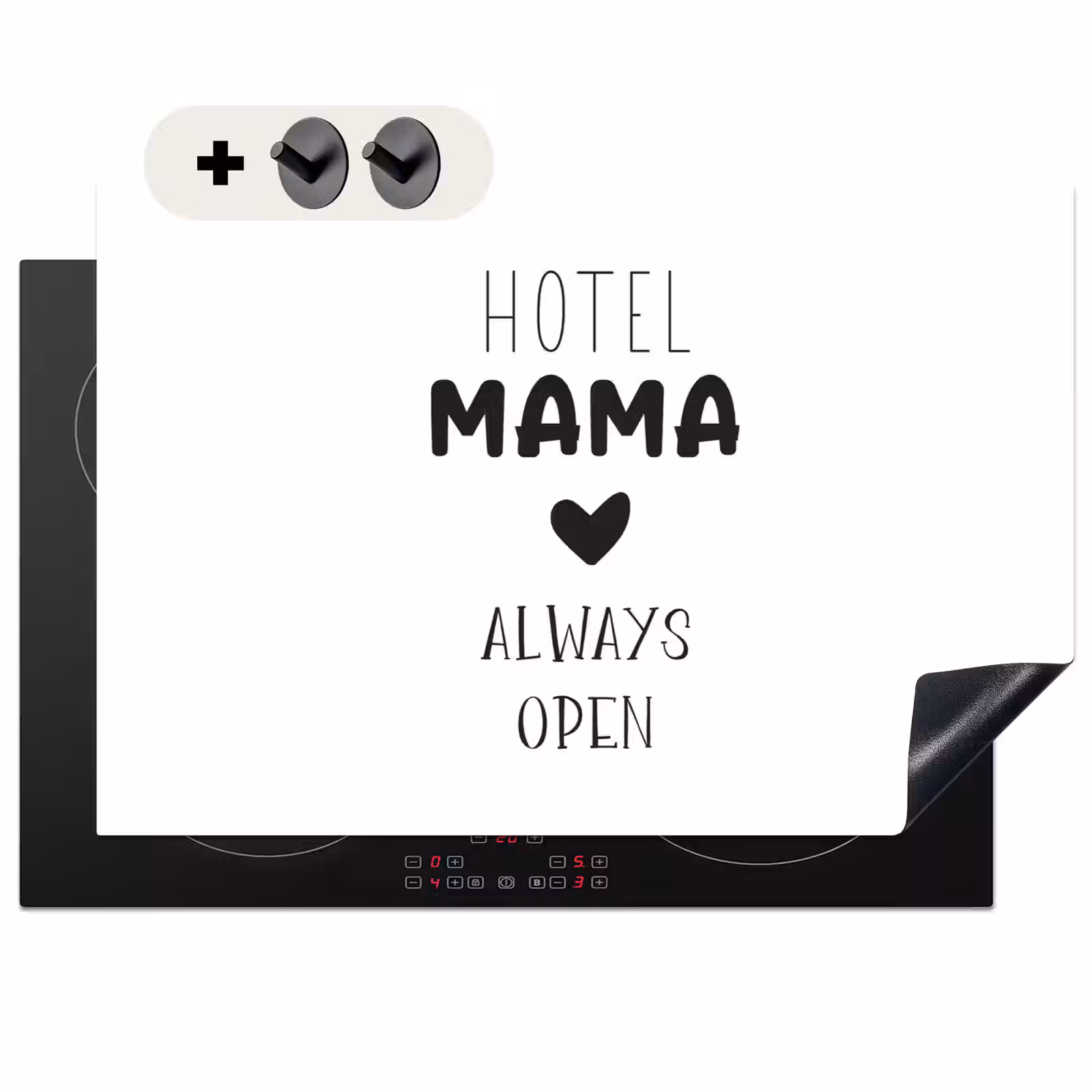 2-in-1 Herdabdeckplatte & Spritzschutz - Sprichwörter - Hotel Mama immer offen - Zitate - Mama - Spreuken - Hotel mama always open - Quotes - Mama Inductie beschemer met haakjes klein