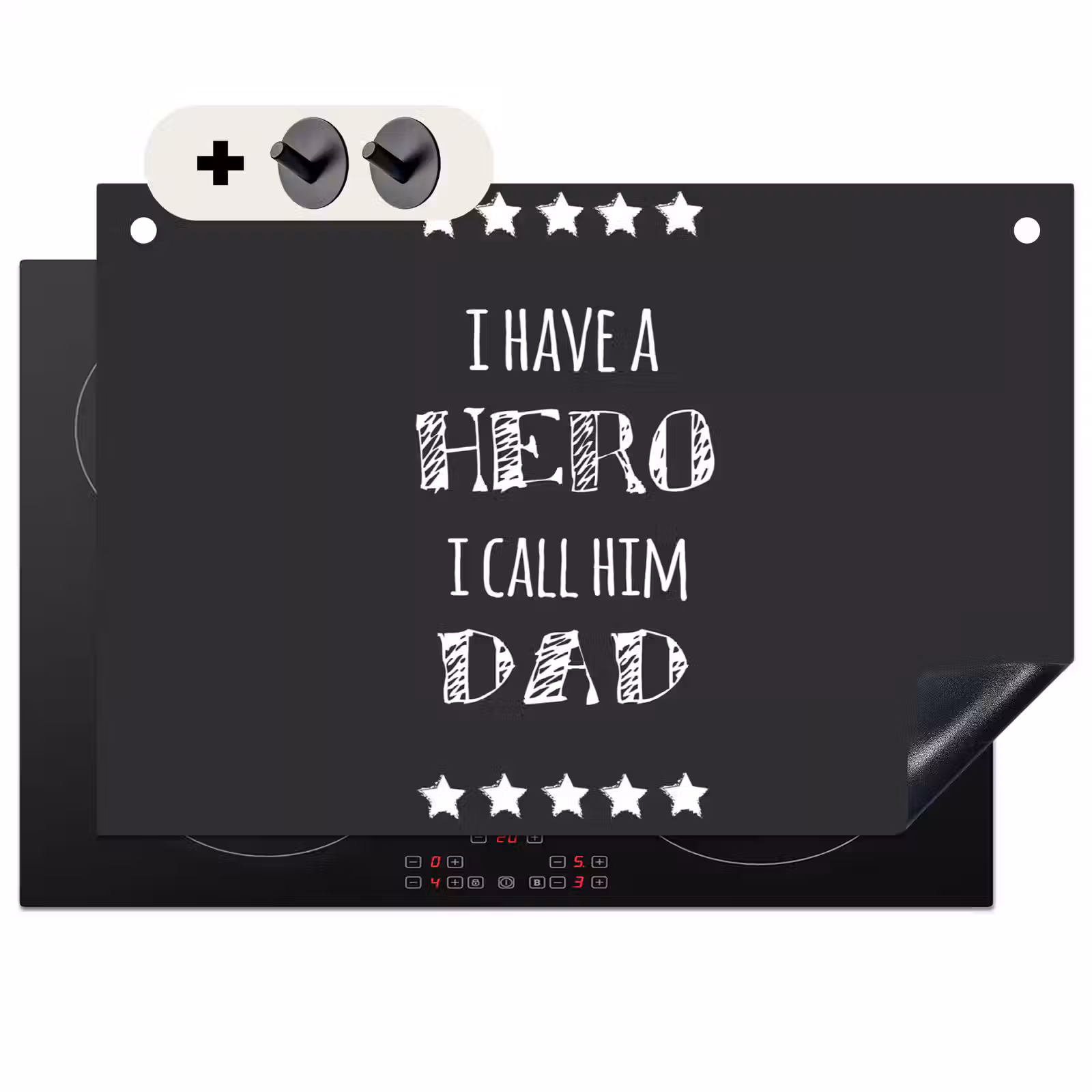 2-in-1 Herdabdeckplatte & Spritzschutz - Sprichwörter - Ich habe einen Helden, ich nenne ihn Papa - Zitate - Vater - Spreuken - I have a hero I call him dad - Quotes - Vader Inductie beschemer met haakjes klein