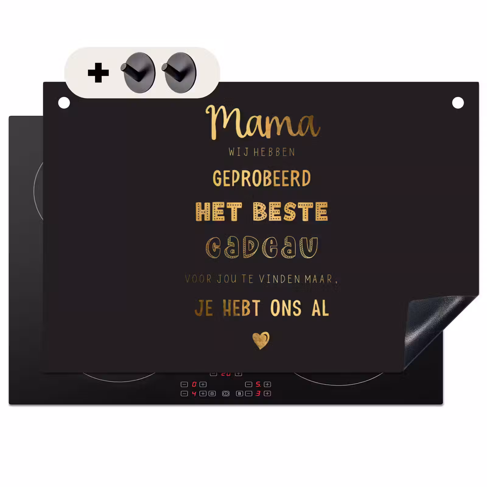 2-in-1 Herdabdeckplatte & Spritzschutz - Sprüche - Zitate Mum Du hast uns schon - Mutter - Muttertagsgeschenk für Mutti - Gold - Spreuken - Quotes Mama Je Hebt Ons Al - Moeder - Moederdag cadeau voor mama - Goud Inductie beschemer met haakjes klein