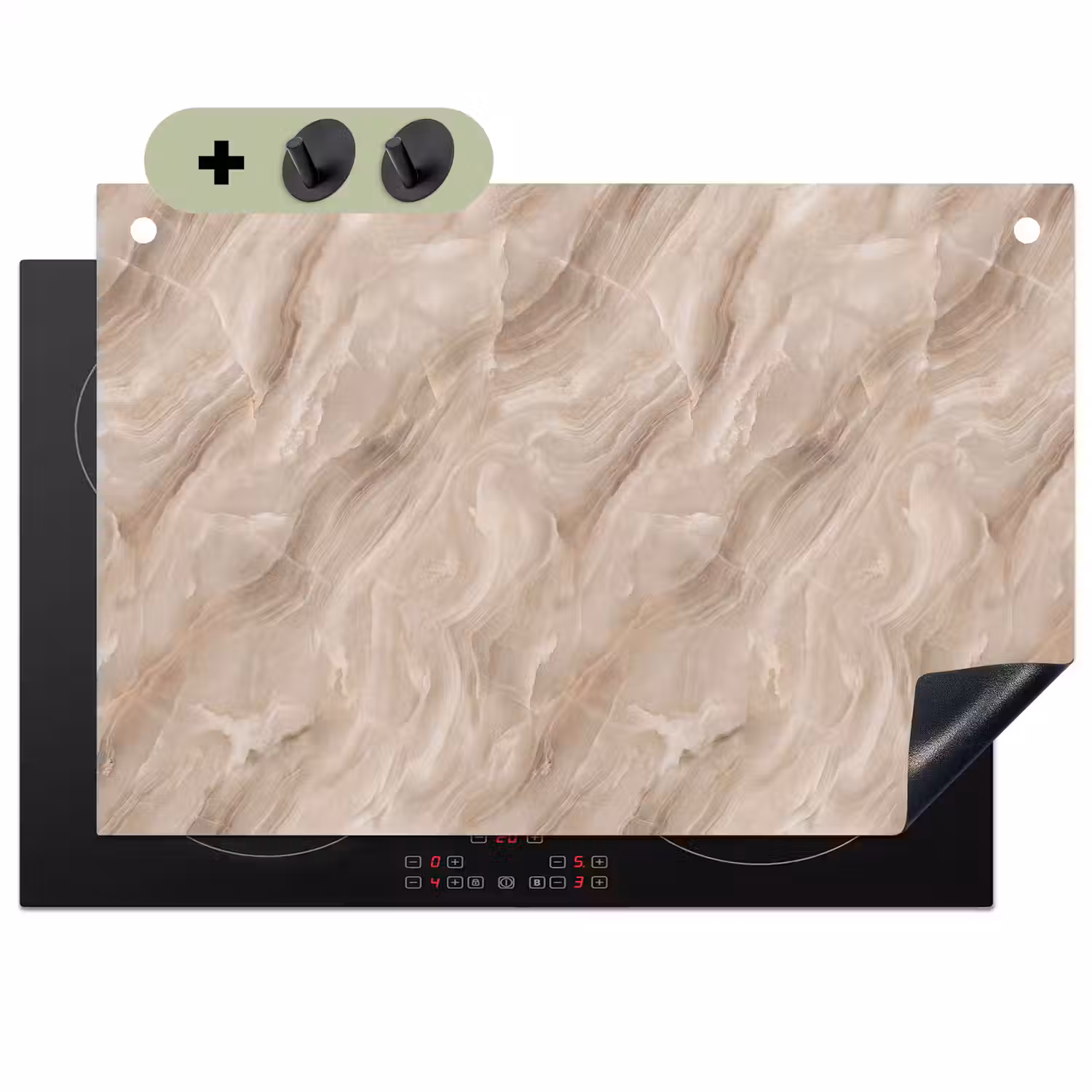 Steen - Golvend - Abstract - Beige Inductie beschemer met haakjes klein -3d
