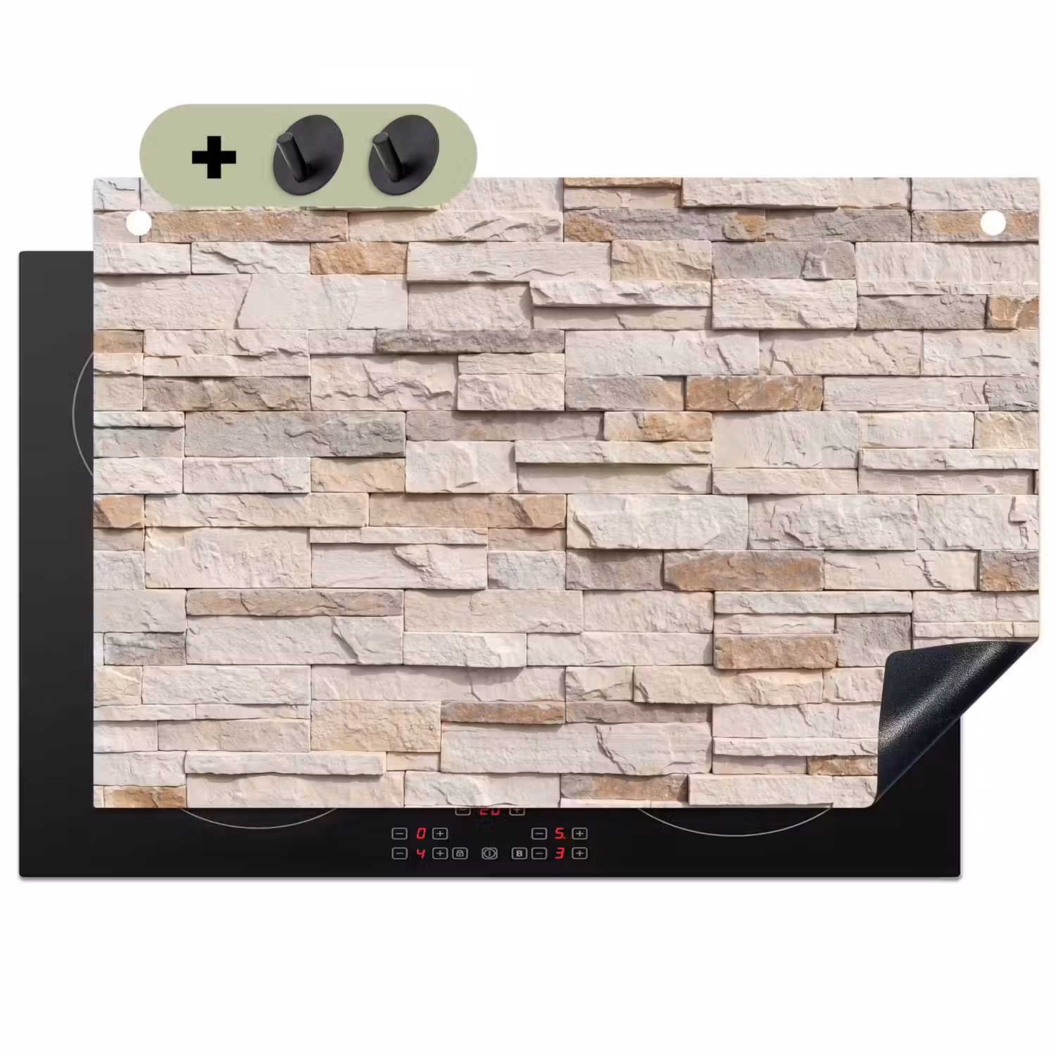 Steen - Muur - Textuur - Rustiek - Beige Inductie beschemer met haakjes klein -3d