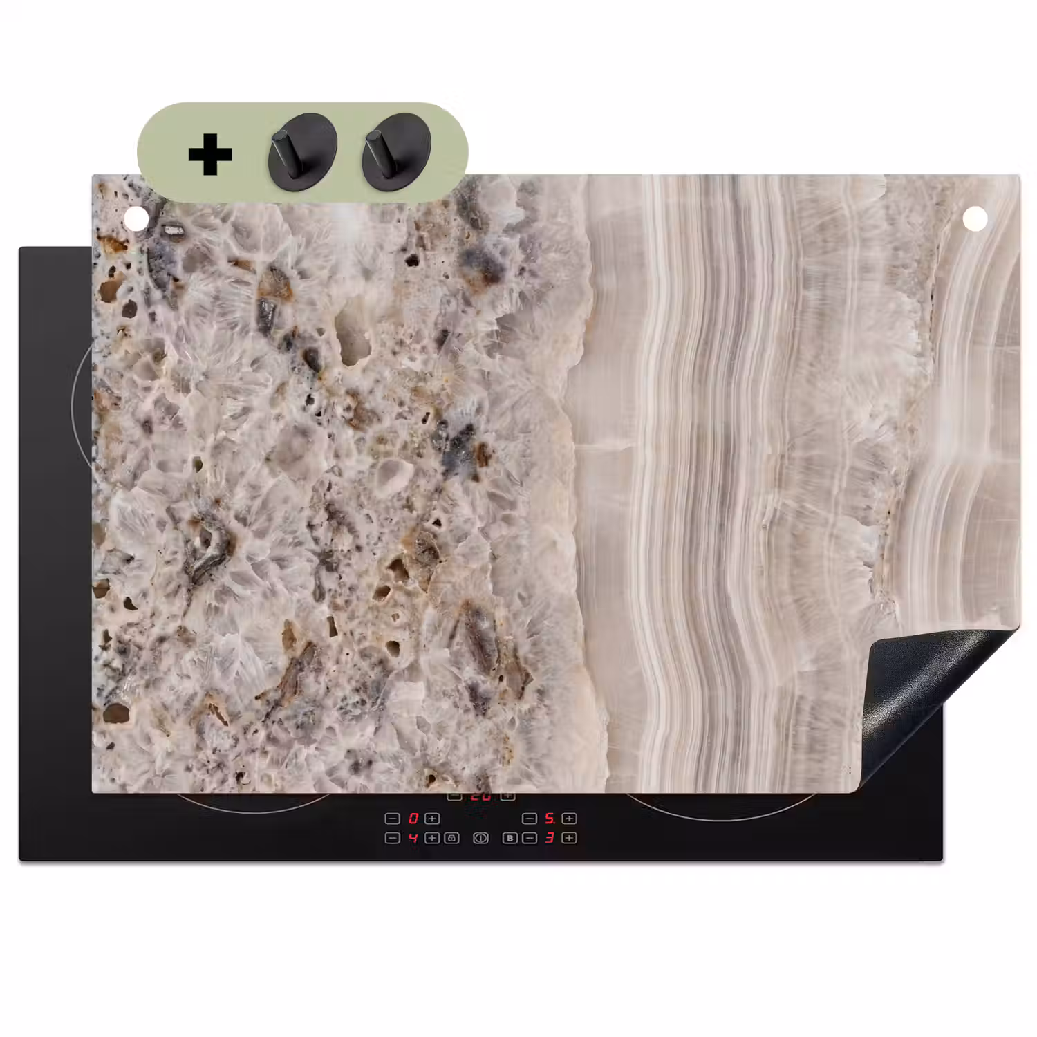 Steen - Textuur - Abstract - Beige - Wit Inductie beschemer met haakjes klein -3d