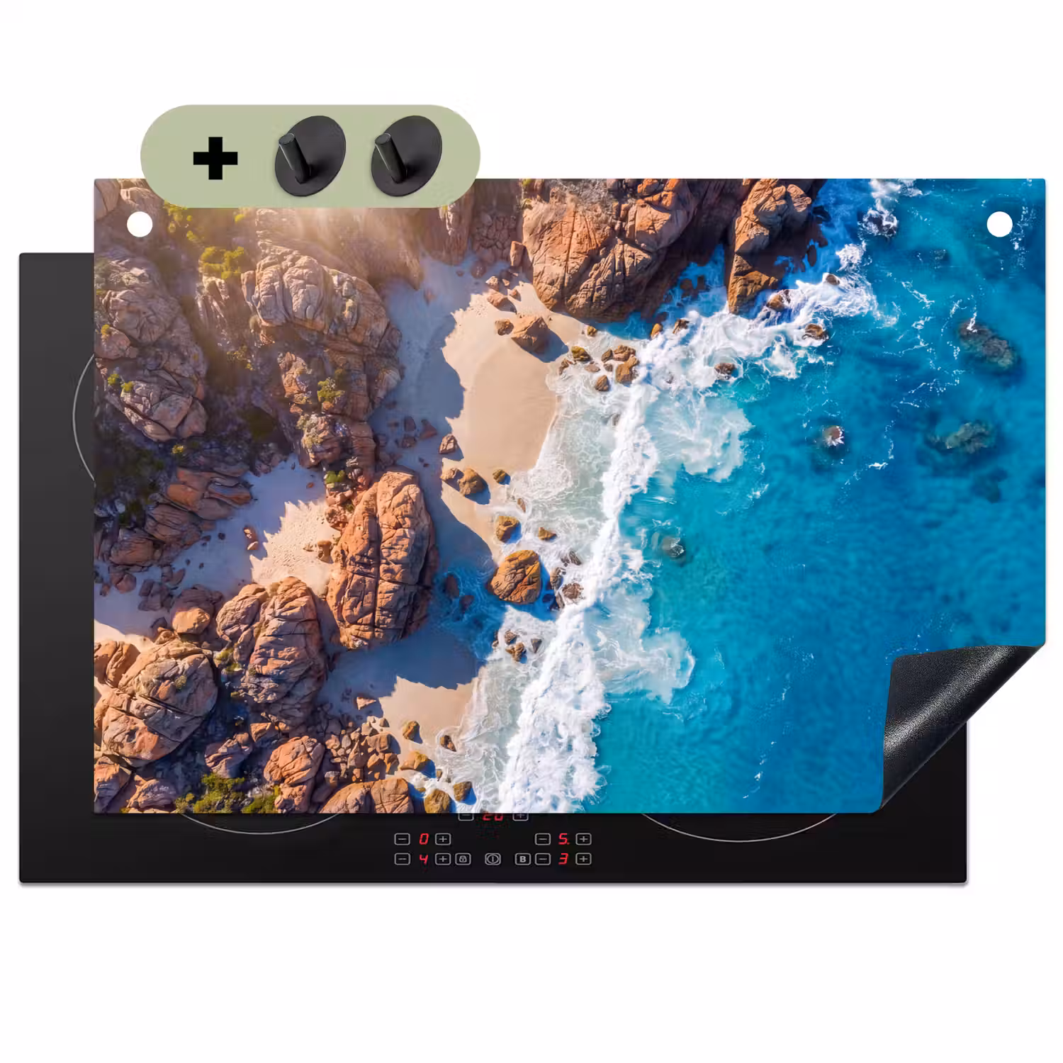 Strand - Zee - Rotsen - Natuur - Blauw Inductie beschemer met haakjes klein -3d