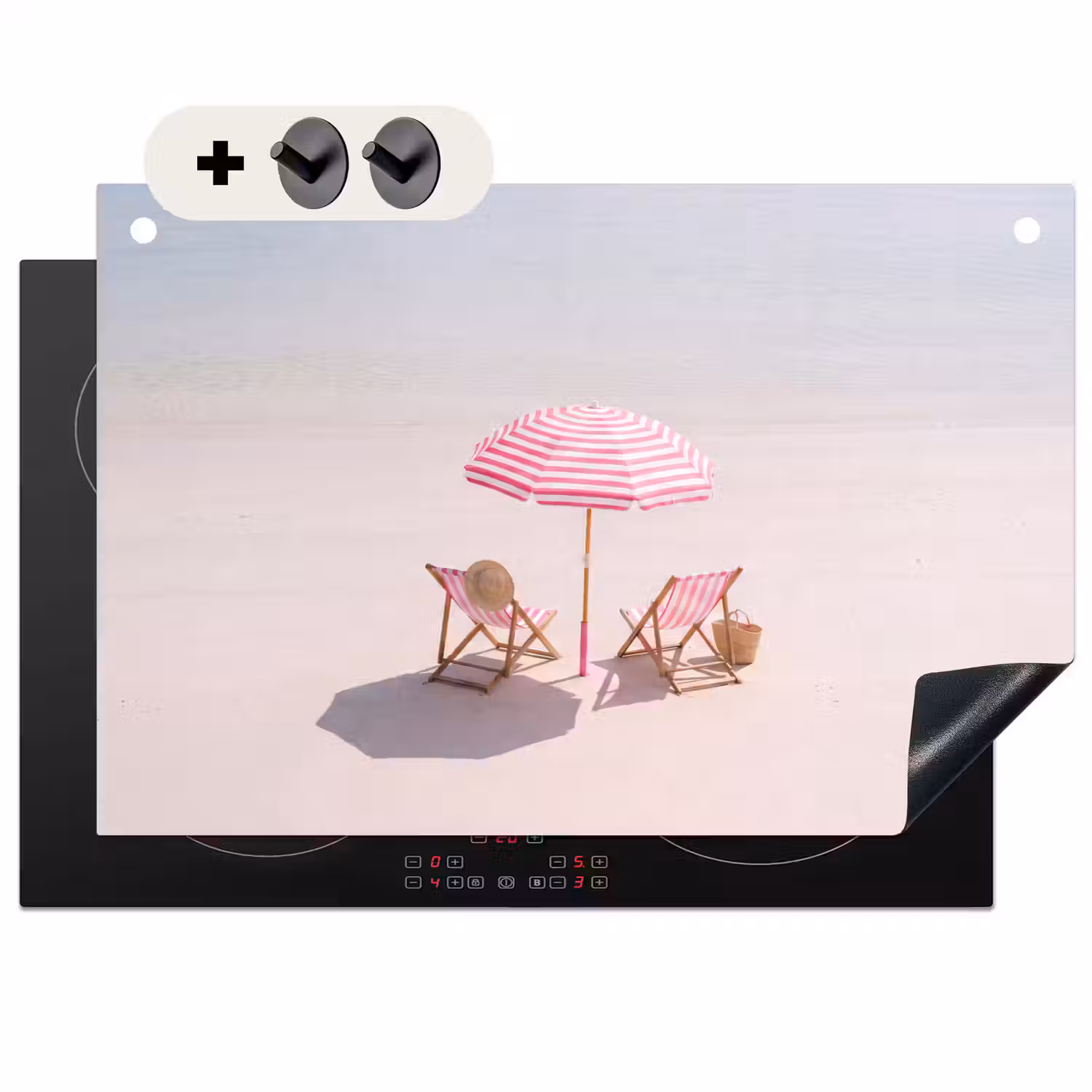 Strand - Parasol - Ligstoel - Zomer - Roze Inductie beschemer met haakjes klein -3d